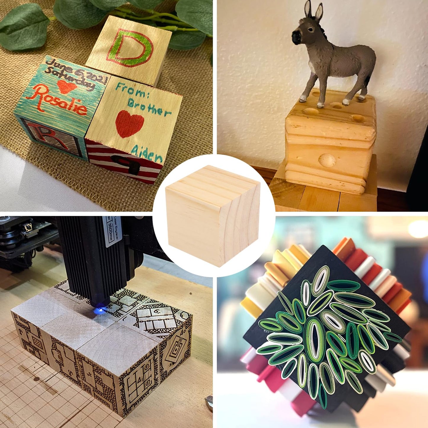 12 Packs Wooden Blocks for Crafts, 3.15 Inch Pine Wood Cubes, Wooden Cubes for Paint, Stamp, Decorate, DIY Projects and Personalized Gifts,by GNIEMCKIN.