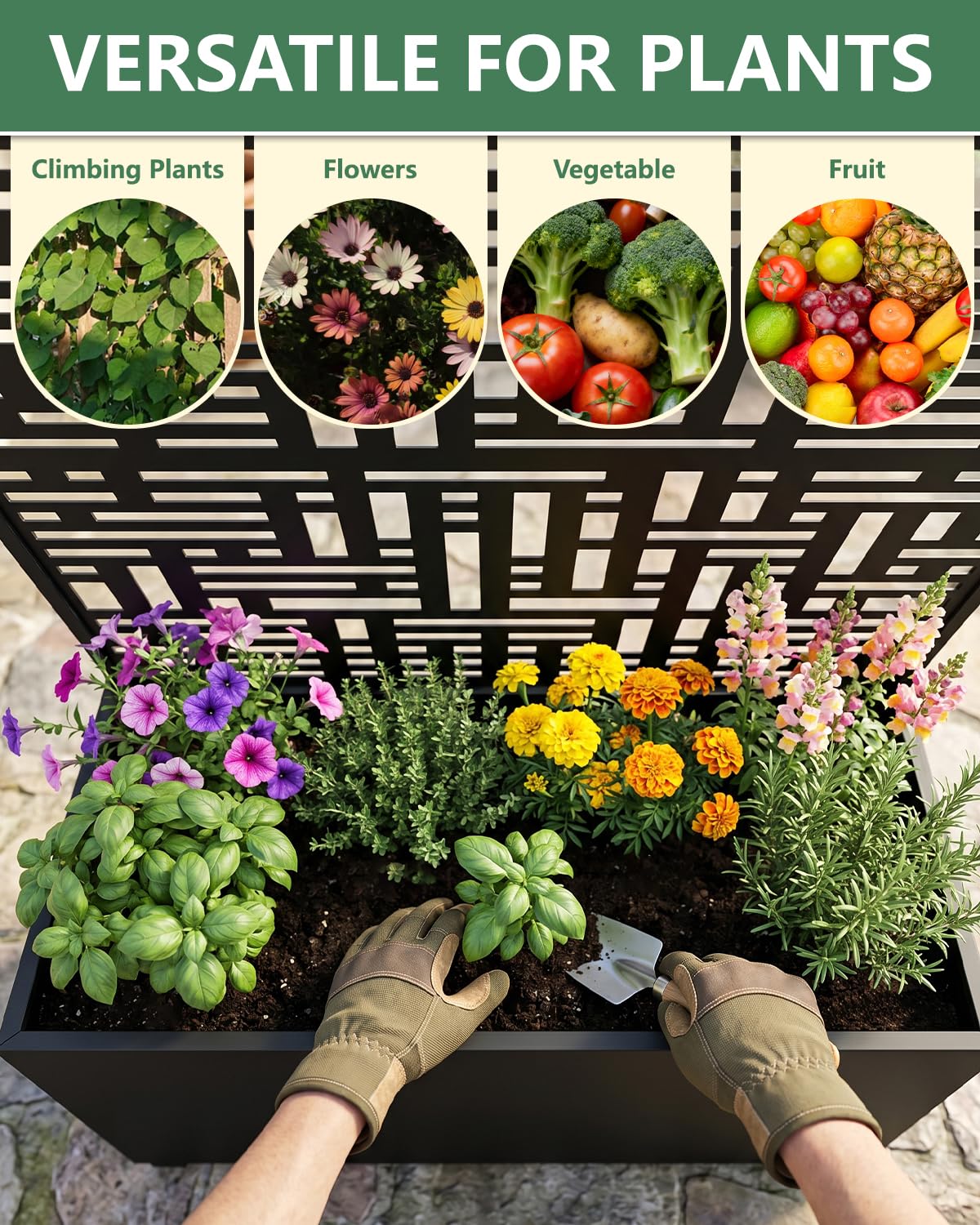 FOLAWO Metal Planter Box with Trellis,70.9"x47.2"x15.7" Raised Garden Bed with Drainage Holes, Privacy Planters for Outdoor Garden Bed for Climbing Plants,Vegetables,and Vines,Black-Modular