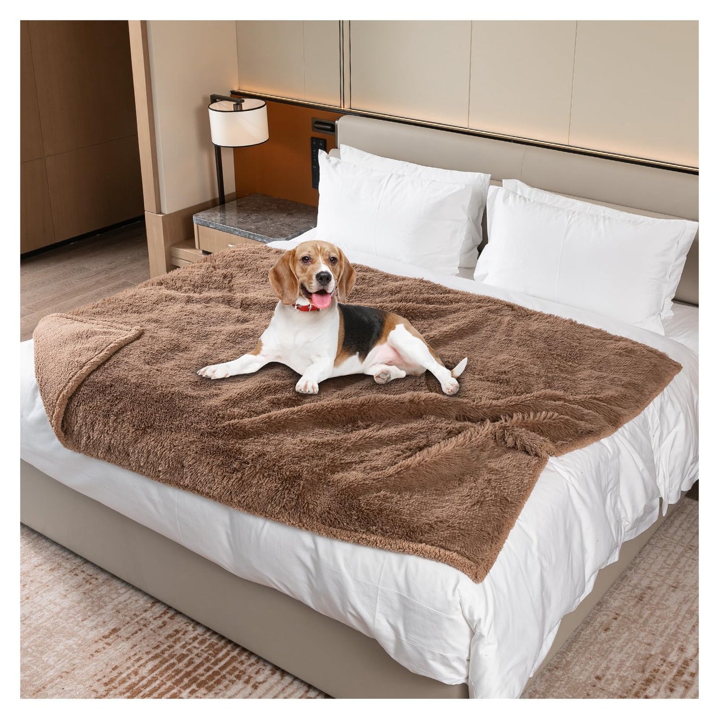 Cat Calming Dog Blanket for Couch Waterproof Fluffy Faux Fur Blankets for Dogs and Cats Soft Lightweight Couches and Bed Cover Washable(Brown,M-57x40in)