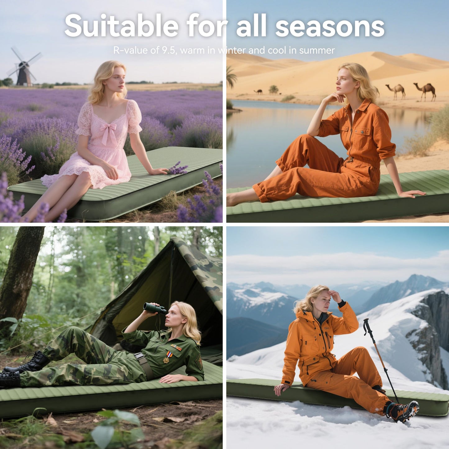 PineHike Camping Sleeping Pad, 4" Ultra-Thick Memory Foam Camping Mat with Built-in Electric Pump, 9.5 R-Value Insulated Self Inflating Air Mattress Sleeping Pads for Car Travel Tent Essentials