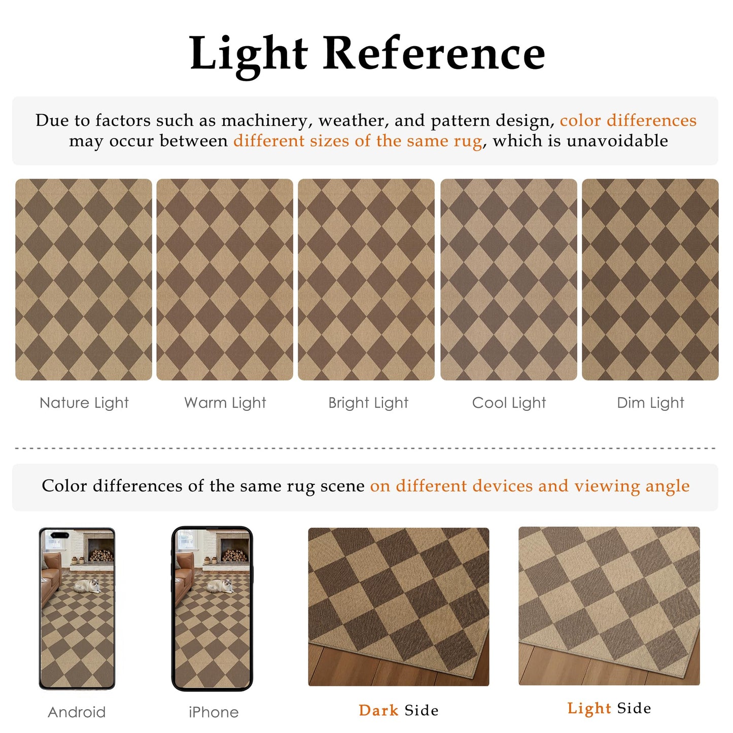 PureCozy 8x10 Checkered Easy Jute Area Rug for Living Room Large Checkerboard Washable Indoor Outdoor Carpet Farmhouse Patio Office Mat Geometric Non Slip Brown Carpet for Backyard Dining Room