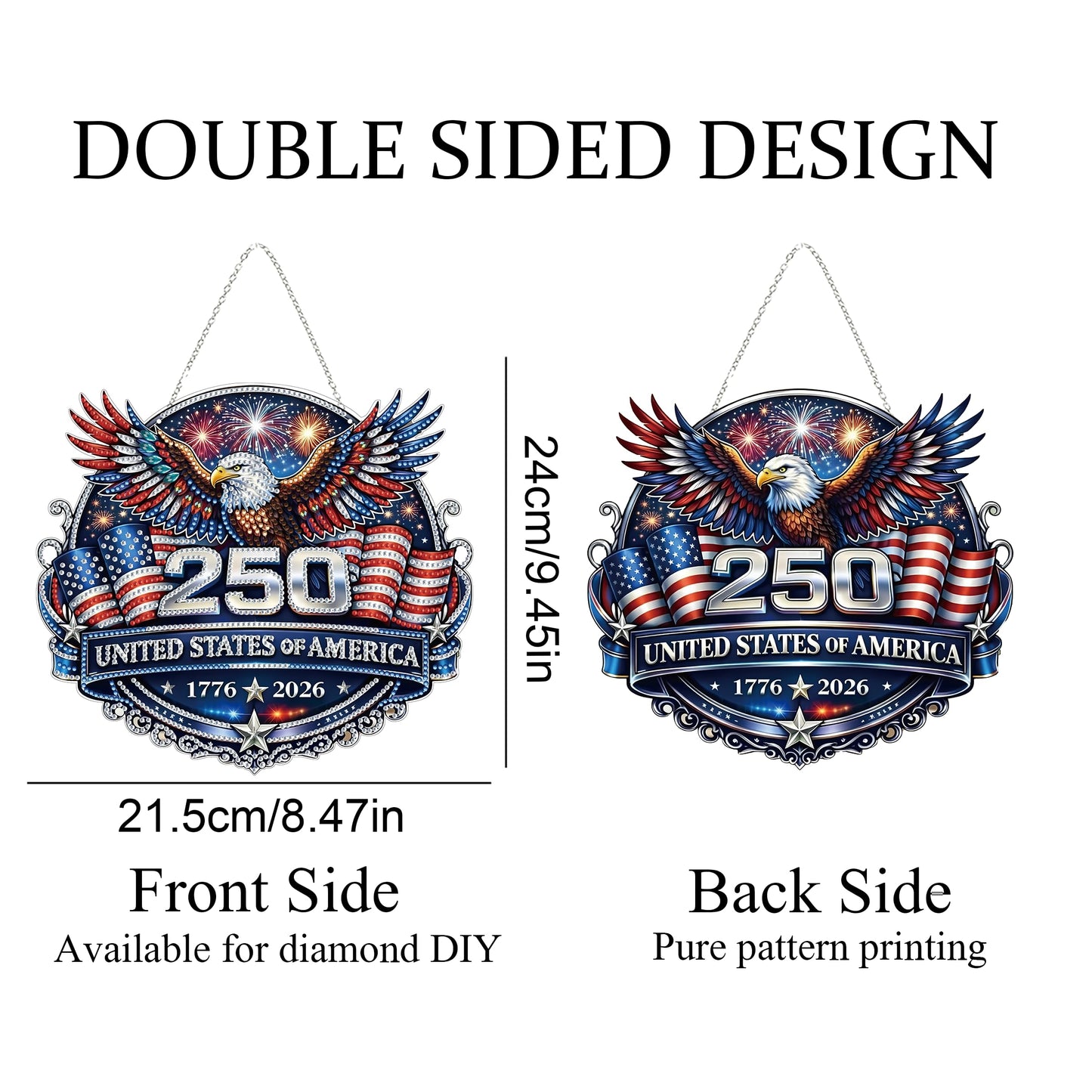DIY Diamond Art Painting Wreath Kits,Special Shaped Rhinestone Hanging Ornament Diamond Art Window Pendants for Gift Home Garden Wall Hanging Kits,Double Sided (USA 250th)