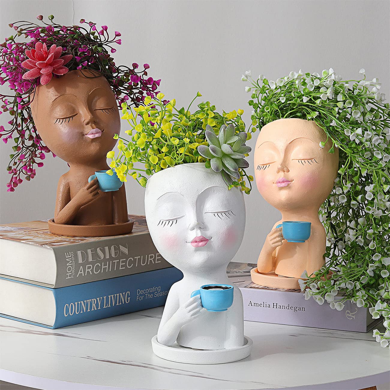 Toparad Face Flower Pot Head Planter for Indoor Outdoor, Unique Succulent Planter with Drainage Hole, Cute Lady Face Plant Pots Coffee Table Decor Gift IdeaI for Mother and Appreciation Christma