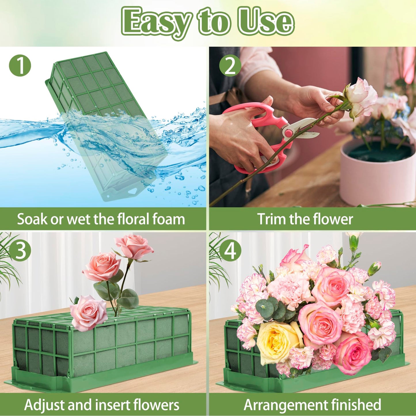 6PCS Floral Foam Cage, Flower Cage Holder, Dry and Wet Rectangle Flower Arrangement, Hangable Green Blocks Floral Foam Cages for Artificial Flesh Flower Wedding Holiday, Home, Garden Party Decorations