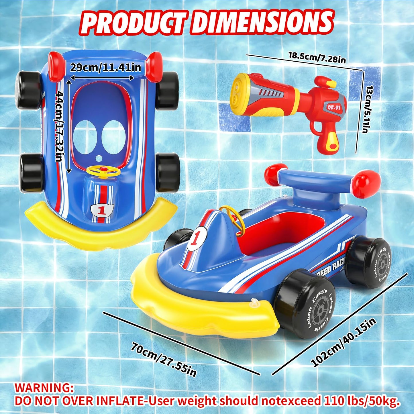 Lehoo Castle Kids Pool Floats with Water Gun, Pool Toys for Kids Ages 3-8, Inflatable Ride-on Toddler Pool Float Outdoor Summer Beach Water Toys for Boys and Girls