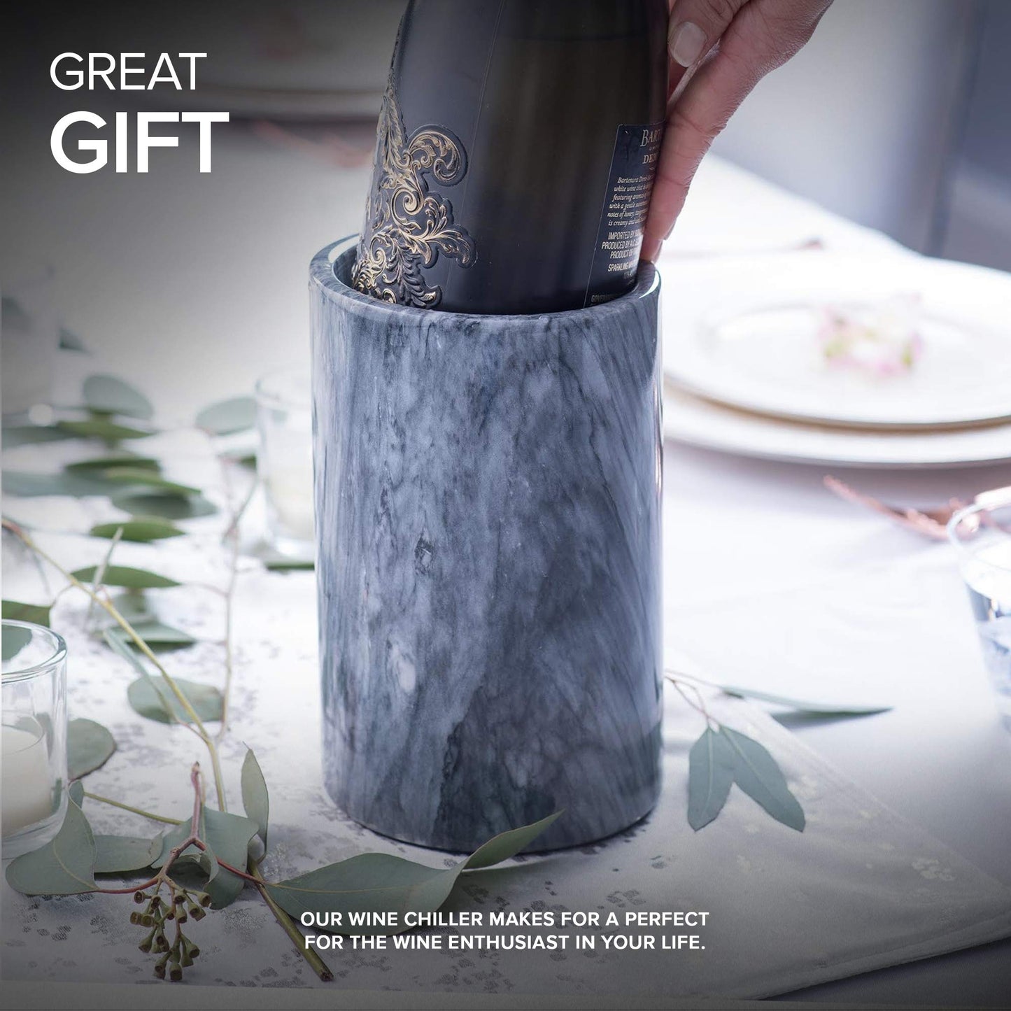 Modern Innovations Marble Wine Chiller Bucket - Wine Bottle Cooler for Parties – Keep Beverages Chill in This Champagne/Wine Bucket – Marble Wine Bottle Chiller – Holds 750ml Bottle (Grey)