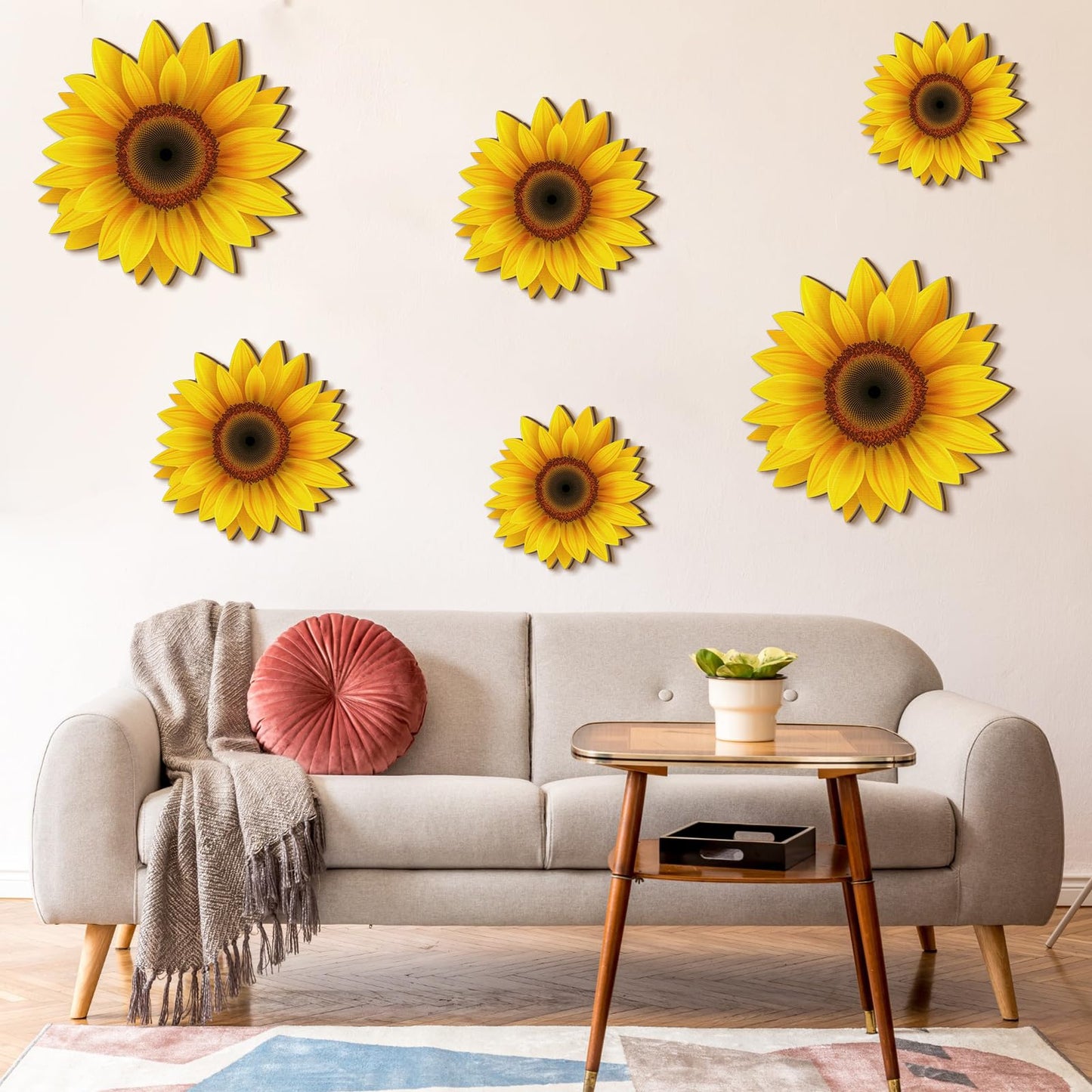 Thyle 6 Pcs Sunflower Wall Decor Wood Sunflower Wall Art Farmhouse Spring Flower Decorations Indoor Summer Wooden Hanging Sign for Kitchen Porch Home Decor