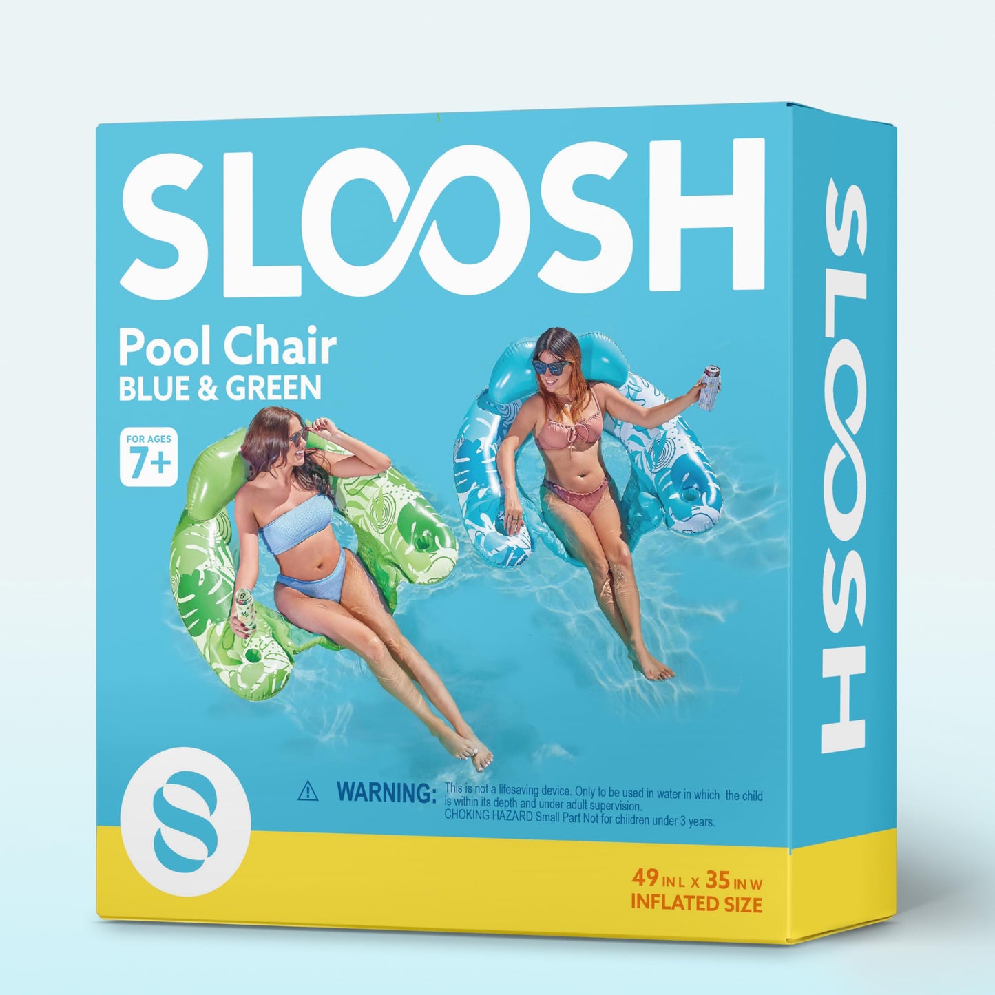 SLOOSH Inflatable Pool Floats Adult,2 Pack Pool Chairs with Cup Holders,X-Large Blow up Floats Chair,Hammock Noodle Mat Leaves Design for Relaxing Summer Water Fun Swimming Party Beach,Blue,Green