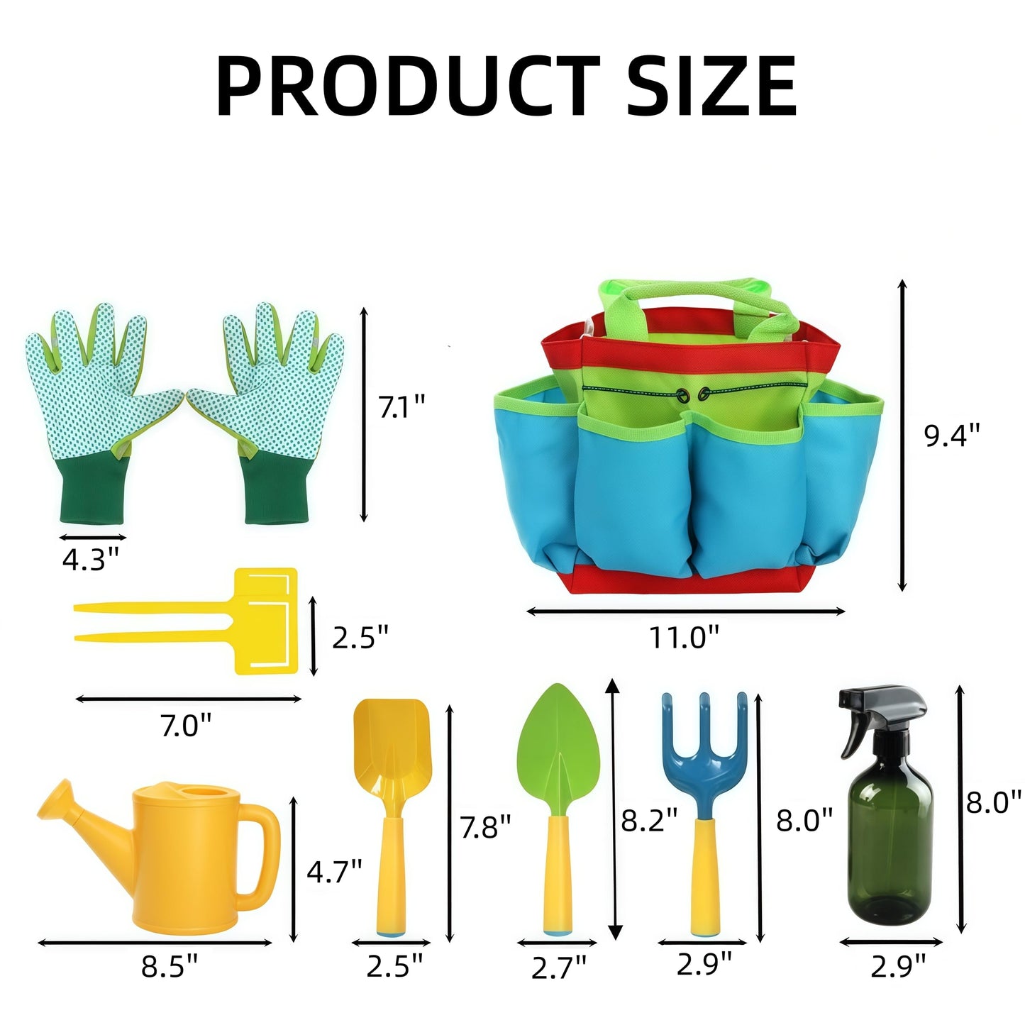 Cididu 8PCS Kids Garden Tools Set, Boys Girls Gardening Kit Tools Including Watering Can, Spray Bottle, Tote Bag, Trowel, Rake, Outdoor Garden Toy Gift for Beach