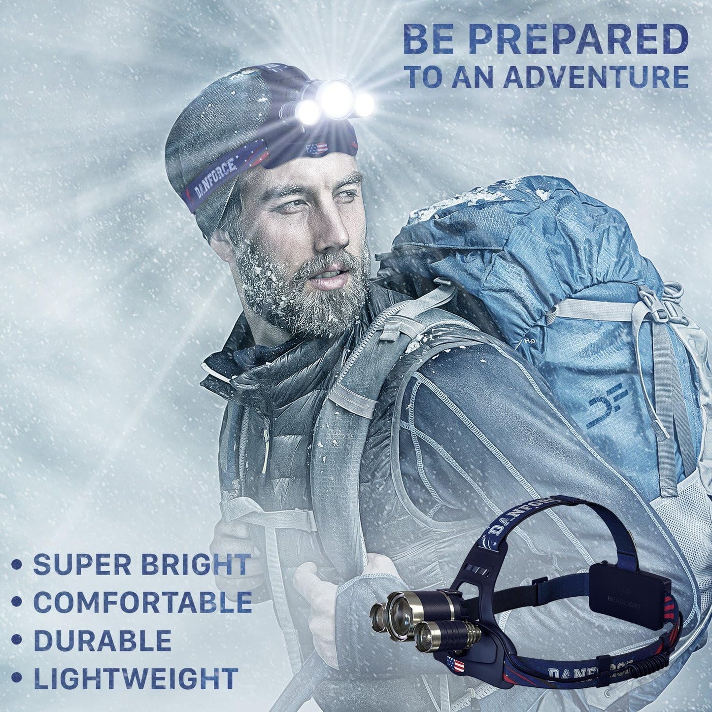 DanForce Headlamp. USB Rechargeable LED Head Lamp. Ultra Bright LUMINUS 1080 Lumen Head Flashlight + Red Light. HeadLamps for Adults, Camping, Outdoors & Hard Hat Work. Zoomable IPX54 Headlight