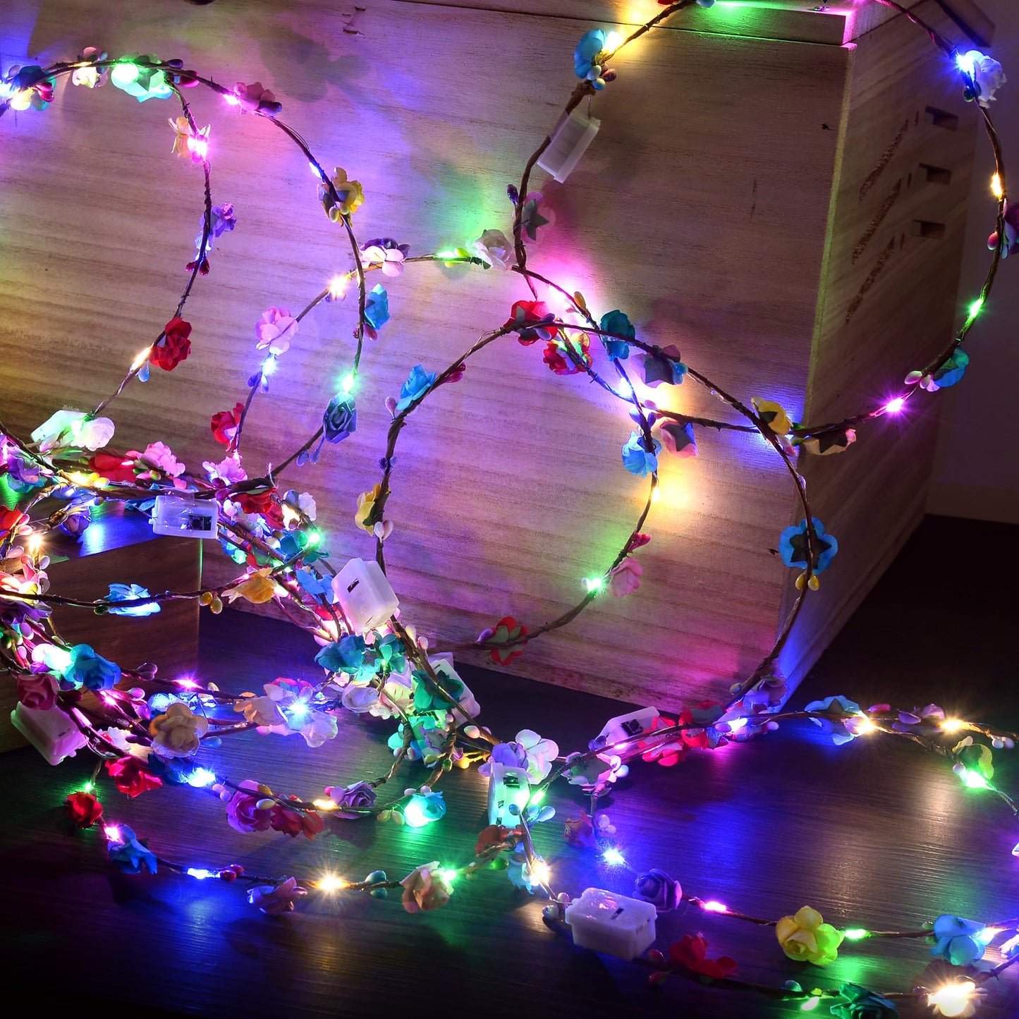 QSJQllo 20 Pcs LED Flower Crowns Headbands,Light Up Headbands For Women,Glow In The Dark Headband Wreath,Suitable For Birthdays,Weddings, Halloween, Christmas, Role-Playing, Beach Parties