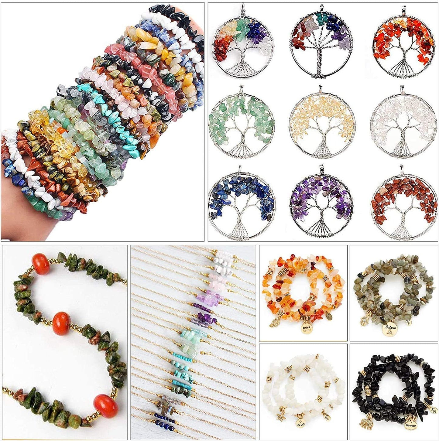 500 pcs Natural Chip Stone Beads Multicolor 3-5 mm Irregular Gemstone Healing Crystal Loose Rocks Bead Hole Drilled DIY for Bracelet Necklace Earrings Jewelry Making Craft