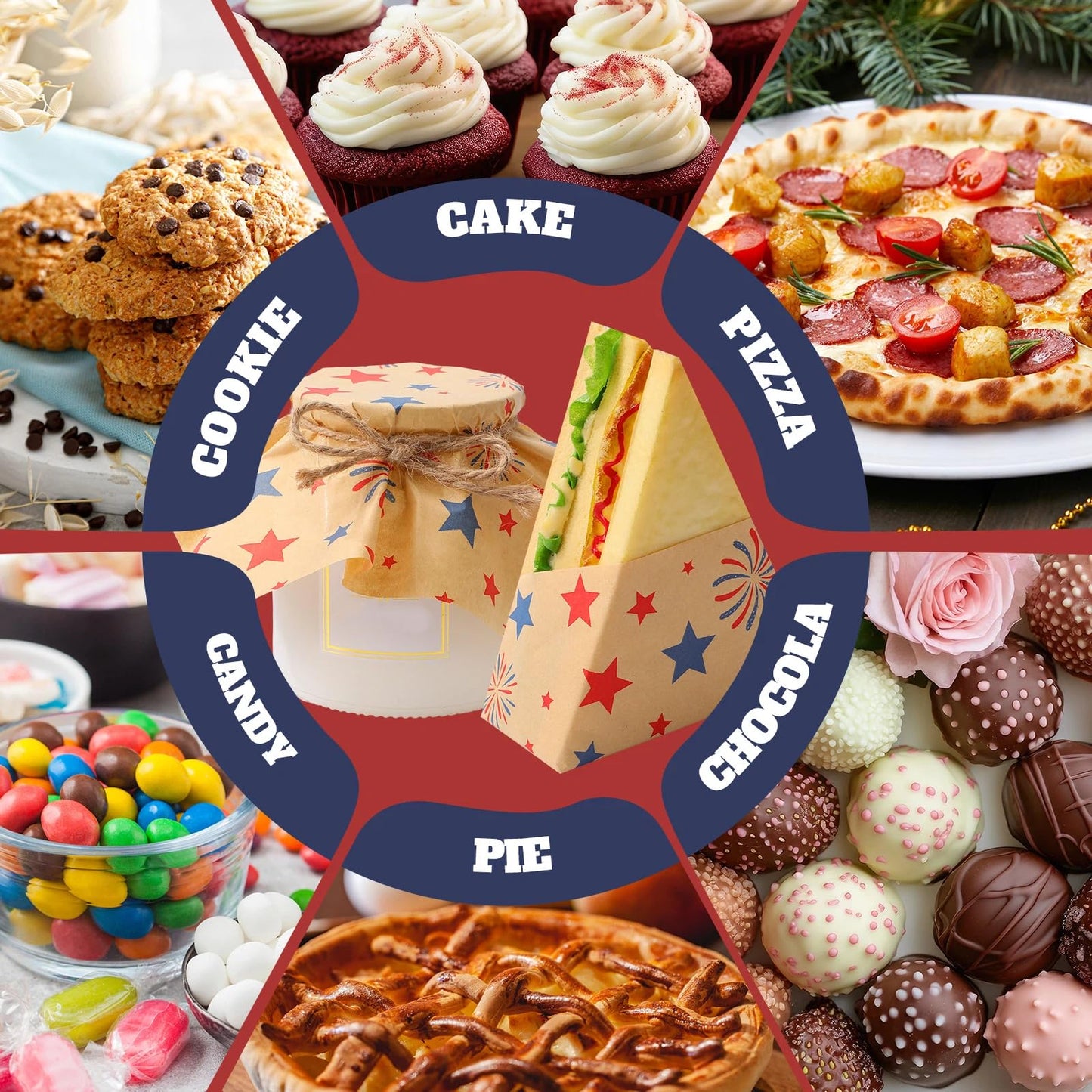 FoldTier 100 Pcs 4th of July Wax Paper Sheets for Food Wrapping 12x12 Inch Deli Paper Sheet 250th Anniversary Patriotic Firework Star Greaseproof Parchment Food Basket Liner for Sandwich Burger Fries