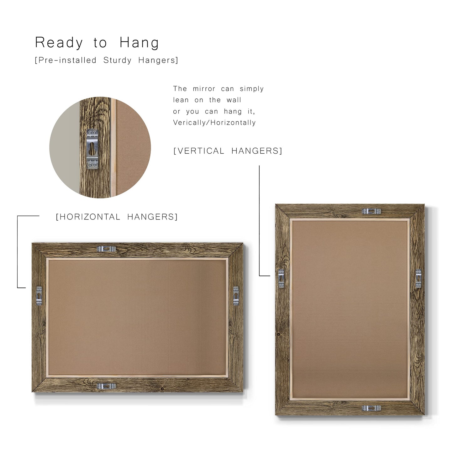 Renditions Gallery Rectangular Dark Room Walnut Wooden Framed Body Mirror Decor Farmhouse Wall Mounted Horizontal Decorative Mirror for Bedroom Living Room Bathroom - 41"x29" LT07