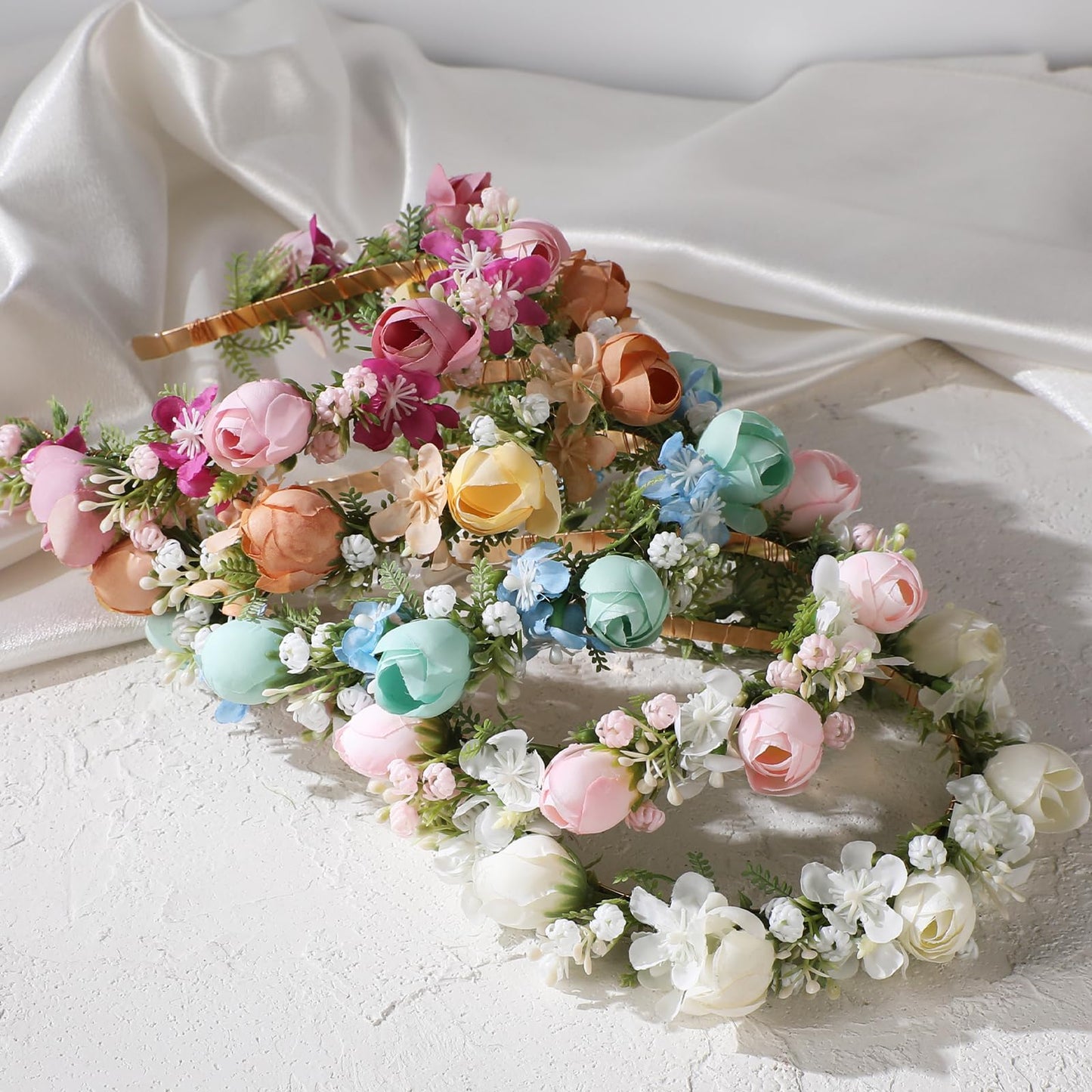 KorViSHOW Fairy Pink Flower Crown, Artificial Boho Rose Floral Headpiece, Adjustable Forest Woodland Flower Headbands for Women Girls Maternity Wedding Renaissance Festival Party Hair Accessories