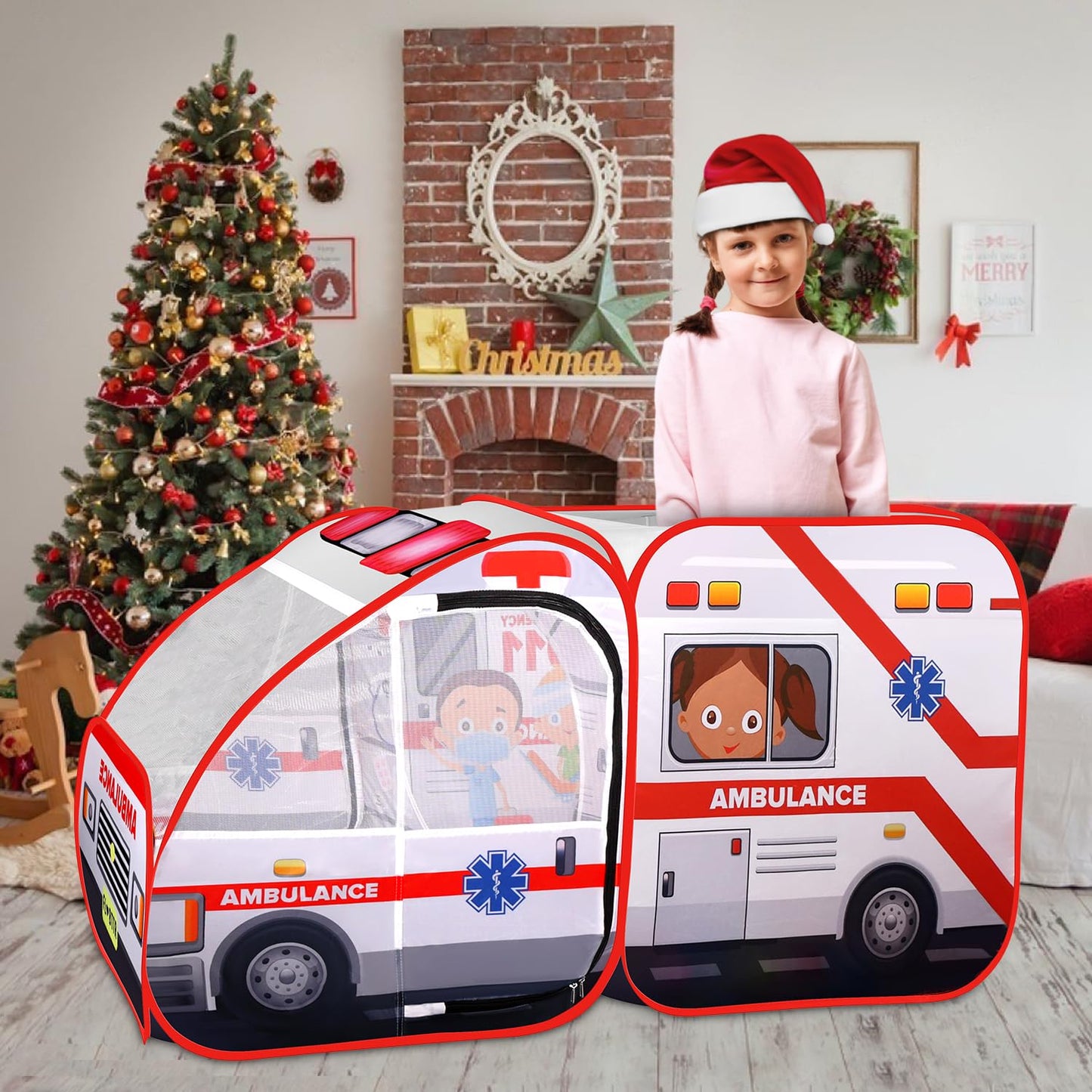 Ambulance Pop-up Play Tent for Kids with Sounds, Doctor Kit & Ball Pit for Toddlers & Up - Easy Setup Pop up Toy for Indoor & Outdoor, Emergency Vehicle Playset, Pretend Play, Great Gift