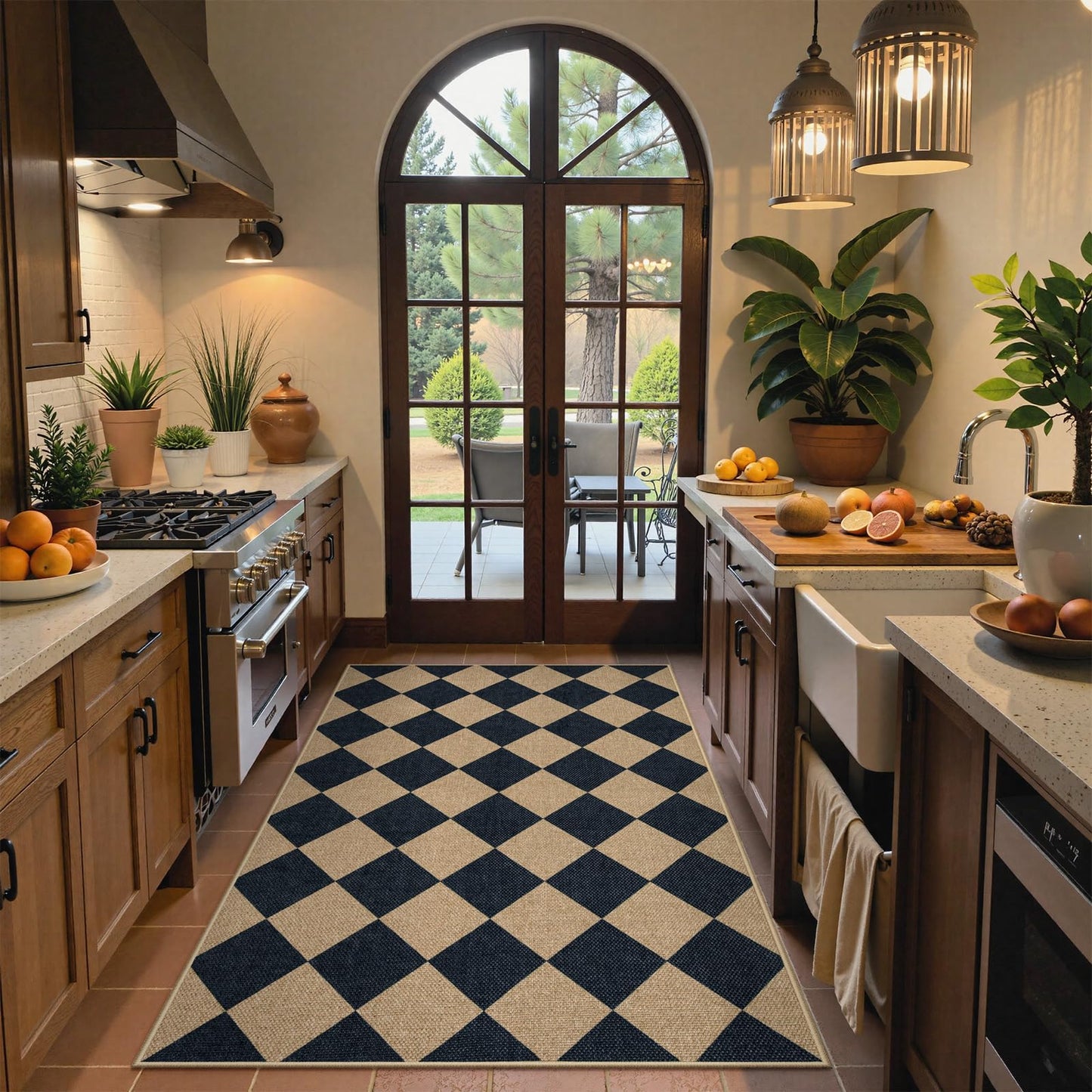 Lahome Colette Checkered Easy Jute 3x5 Outdoor Patio Rug, Washable Rugs for Entryway Diamond Indoor Outdoor Living Room Carpet, Farmhouse Neutral Non Slip Black Door Carpet for Backyard Bedroom