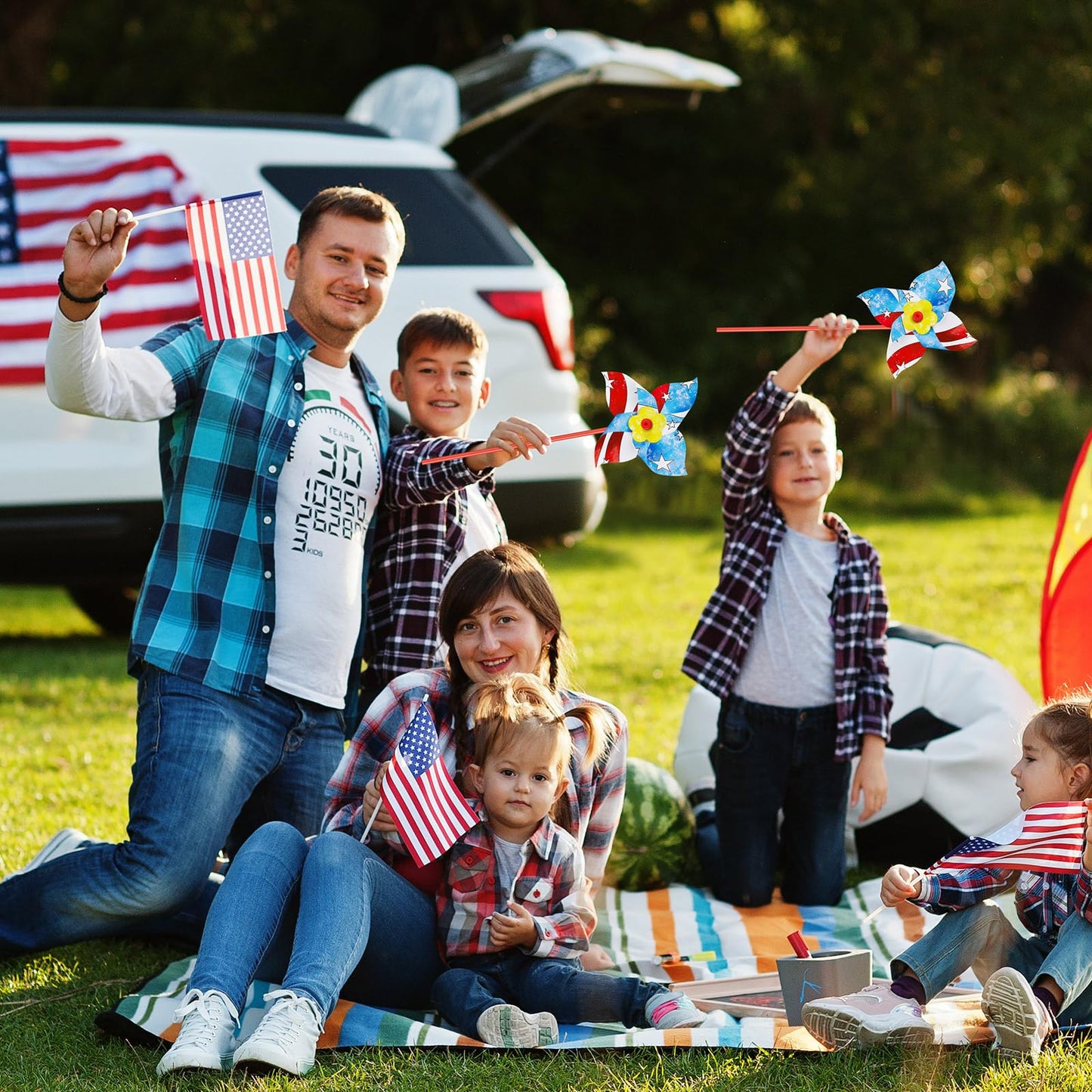 150 Pcs 4th of July Decorations DIY American Flag Pinwheels, 250th Anniversary Patriotic Craft Bulk, Blank Pinwheels for Independence Day, Memorial Day July of 4th Party Favors Supplies (Four Leaf)