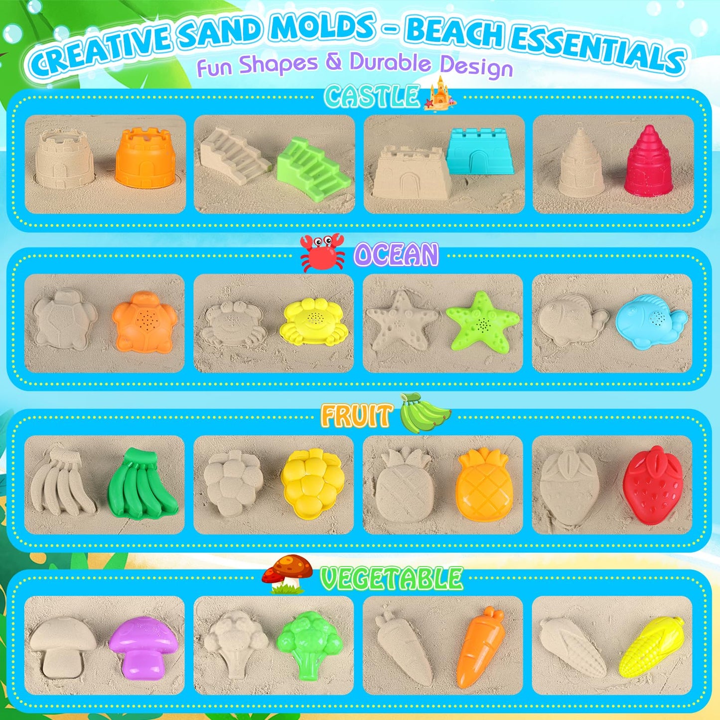 Beach Toys, Farm Theme Sand Toys for Kids Boys and Girls with 2 Truck, 2 Collapsible Bucket, Sand Castle Building Kit, Molds, Mesh Bag, Farm Animals, Tools, Indoor Outdoor Toys for Kids Ages 3-10