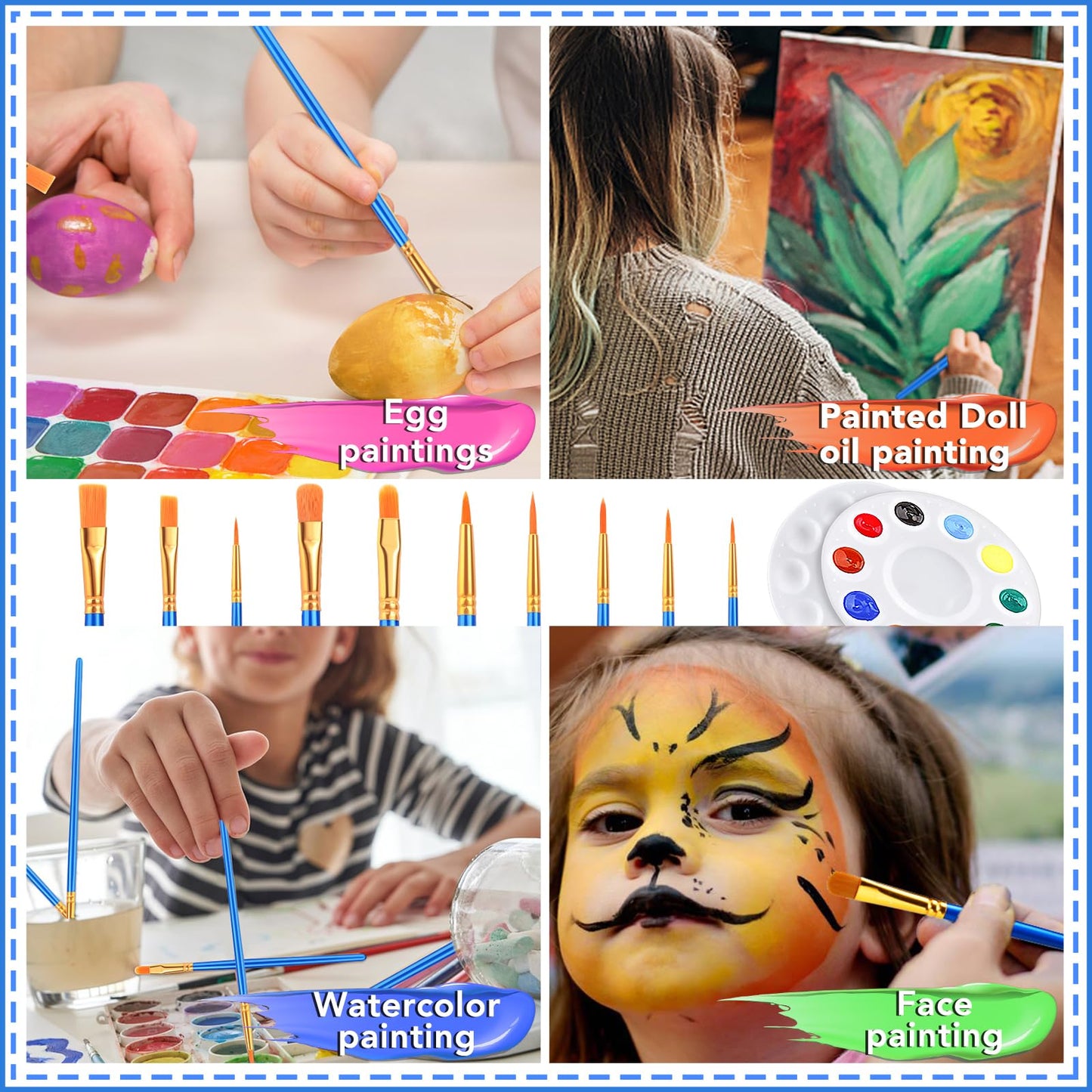 Painting Brush Palette Set, with 6 Packs of 60 Brushes and 6 Palettes,Nylon Brush Head, Suitable for Oil Watercolor, etc., Perfect Art Painting Set.