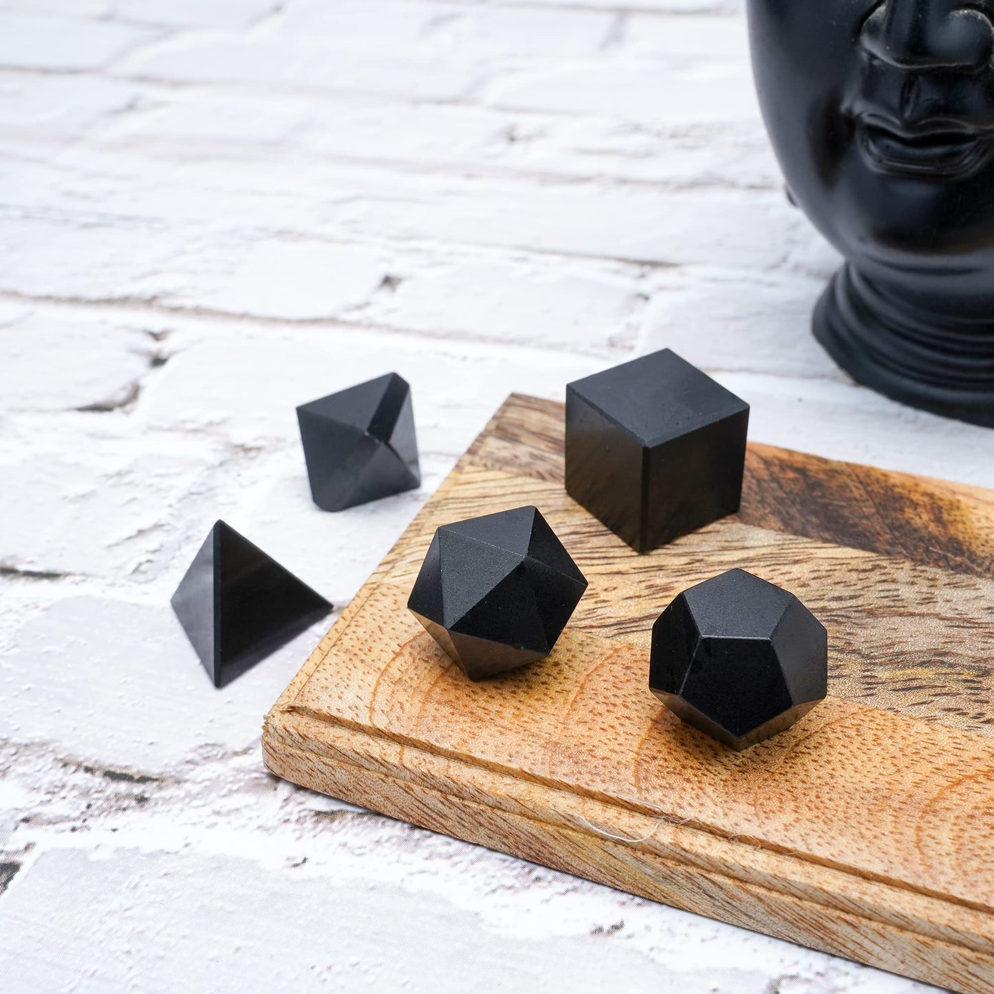 Crocon Black Tourmaline 5Pcs Platonic Solids Crystal Geometry Set, Platonic Solids Sacred Geometric Stones for Meditation Reiki Balancing Healing Chakra Stone Cleansing Spiritual Good Luck (15-20 mm)