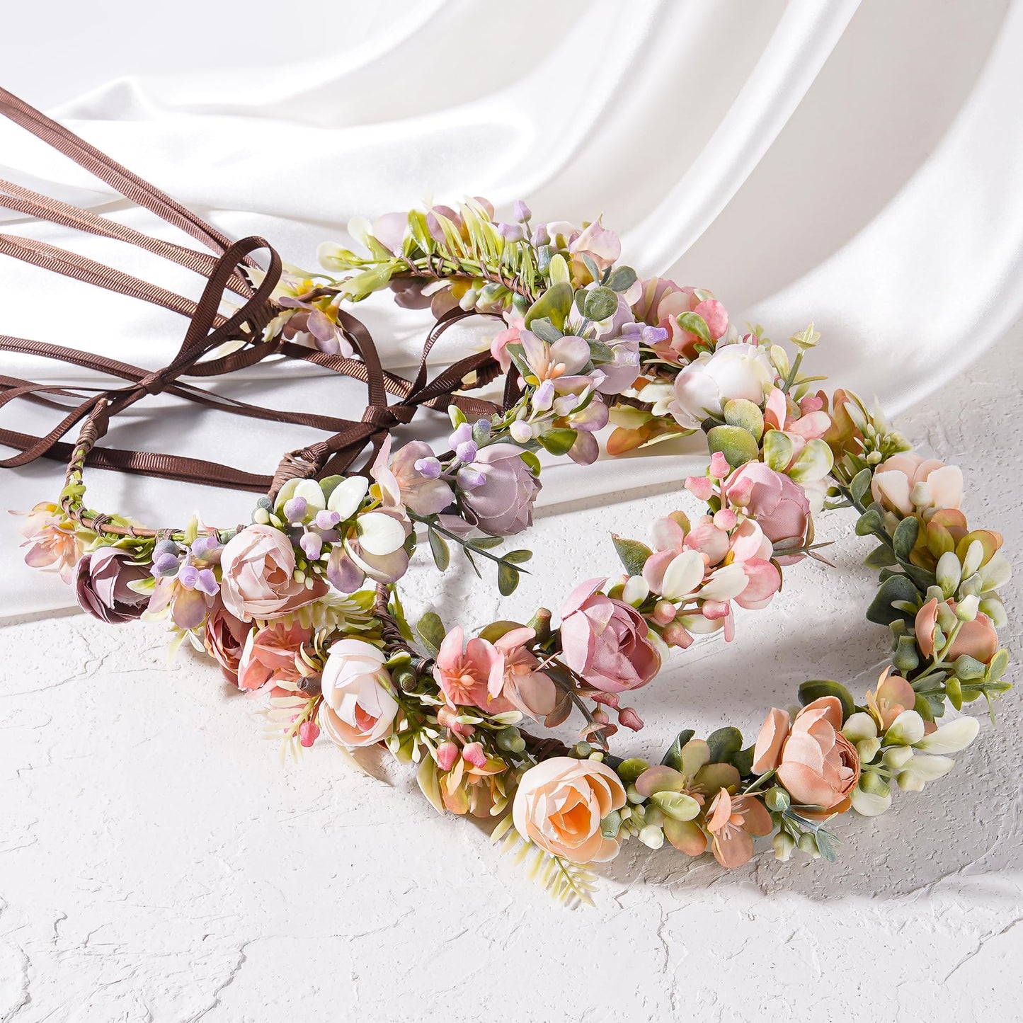 KorViSHOW Fairy Flower Crown Headbands - Handmade Bohemian Rose Floral Headpiece Renaissance Hair Accessories for Women Girls Weeding Birthday Festivals Party Headdress (Champagne)