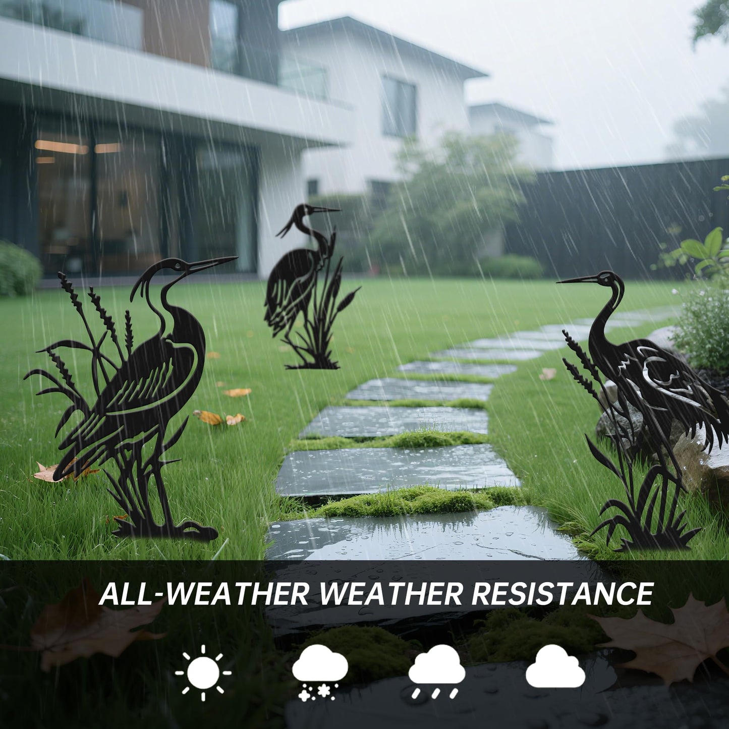 YATEASLU Cranes for Garden,Exquisite Metal Yard Decor Trio: Lifelike Heron Statues Outdoor for Patio & Lawn, Premium Metal Yard Art Gift Set