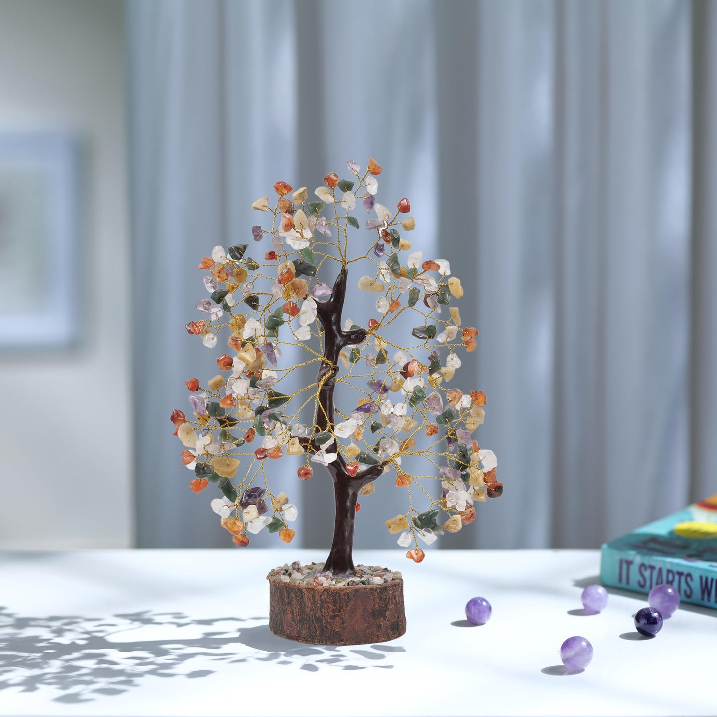Chakra Money Tree, Crystals, Spiritual Decor, Gemstone Tree, Crystal Home Decor, Tree Of Life Chakra Stones, Table Decor, Stone Bonsai Tree, Room Decor, Gifts For Women, Good Luck Gems, Real Crystals