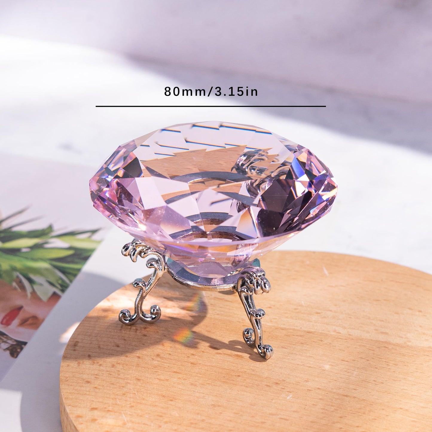 QIANCHANG Pink Crystal Diamond Paperweight 80mm Large Faceted Glass Diamonds Prisms Jewels Gemstones for Home Wedding Table Decoration