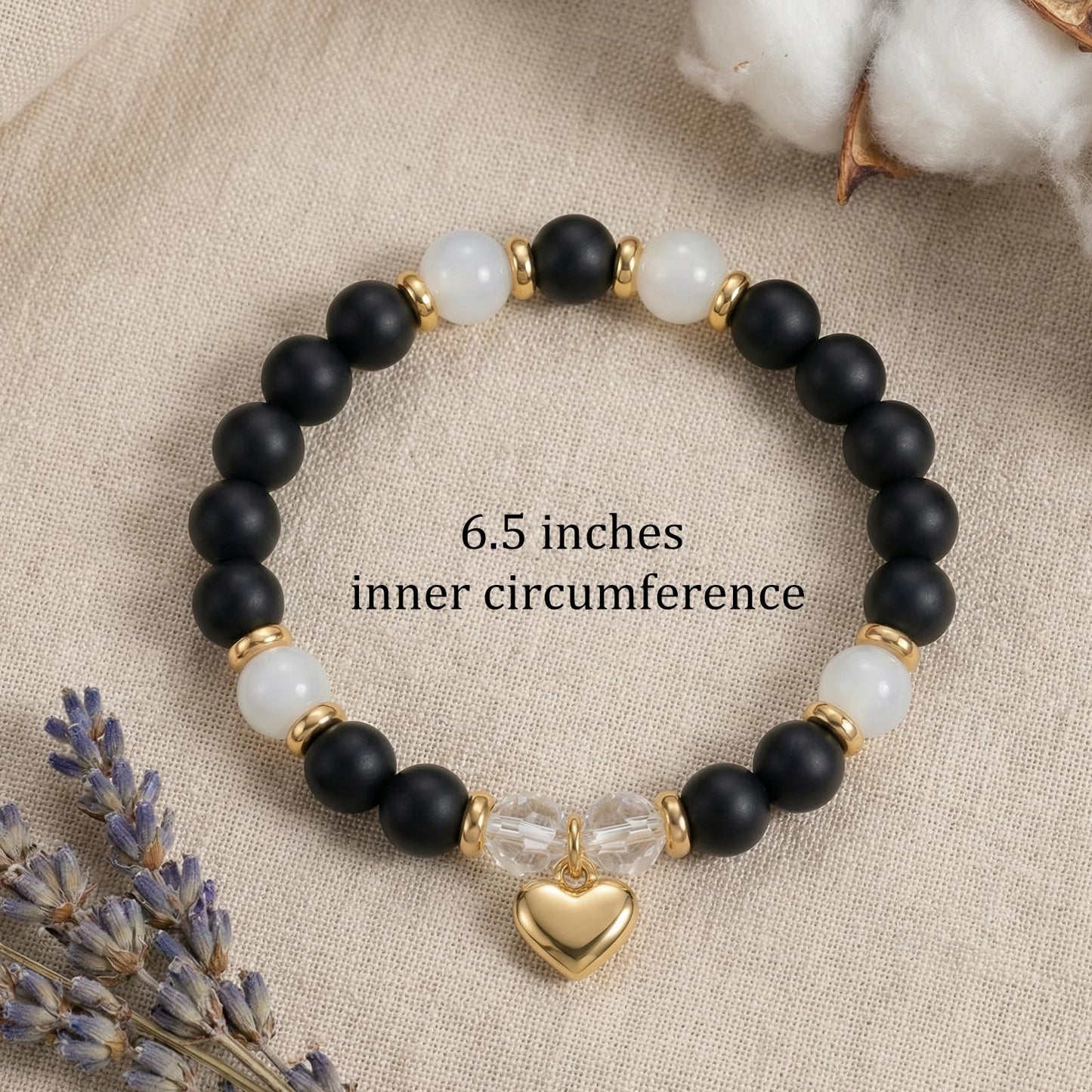 Tyebiva Gift for Love Gold Heart Black Agate Natural Stone Bead Bracelets for Women,Dainty Handmade Lucky Healing Crystal Beads Charm Inspirational Bracelet Friendship Anniversary Fashion Accessories Jewelry