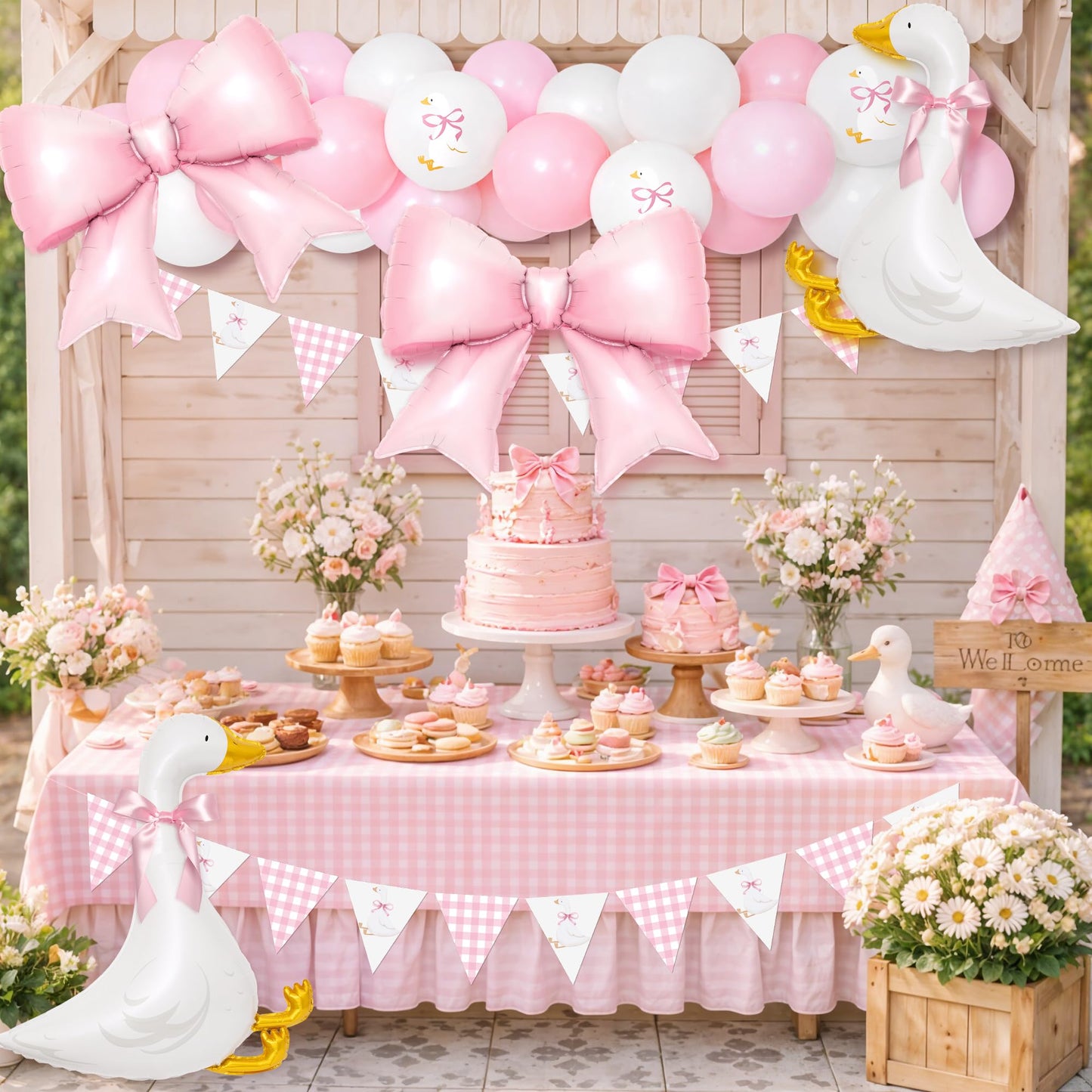 Kriyokiaa One Silly Goose Birthday Decor Girl 39PCS Silly Goose Baby Shower Decorations with Goose Bow Foil Balloons and Geese Banner for Girl Pink Baby Shower 1st Birthday Party Decorations