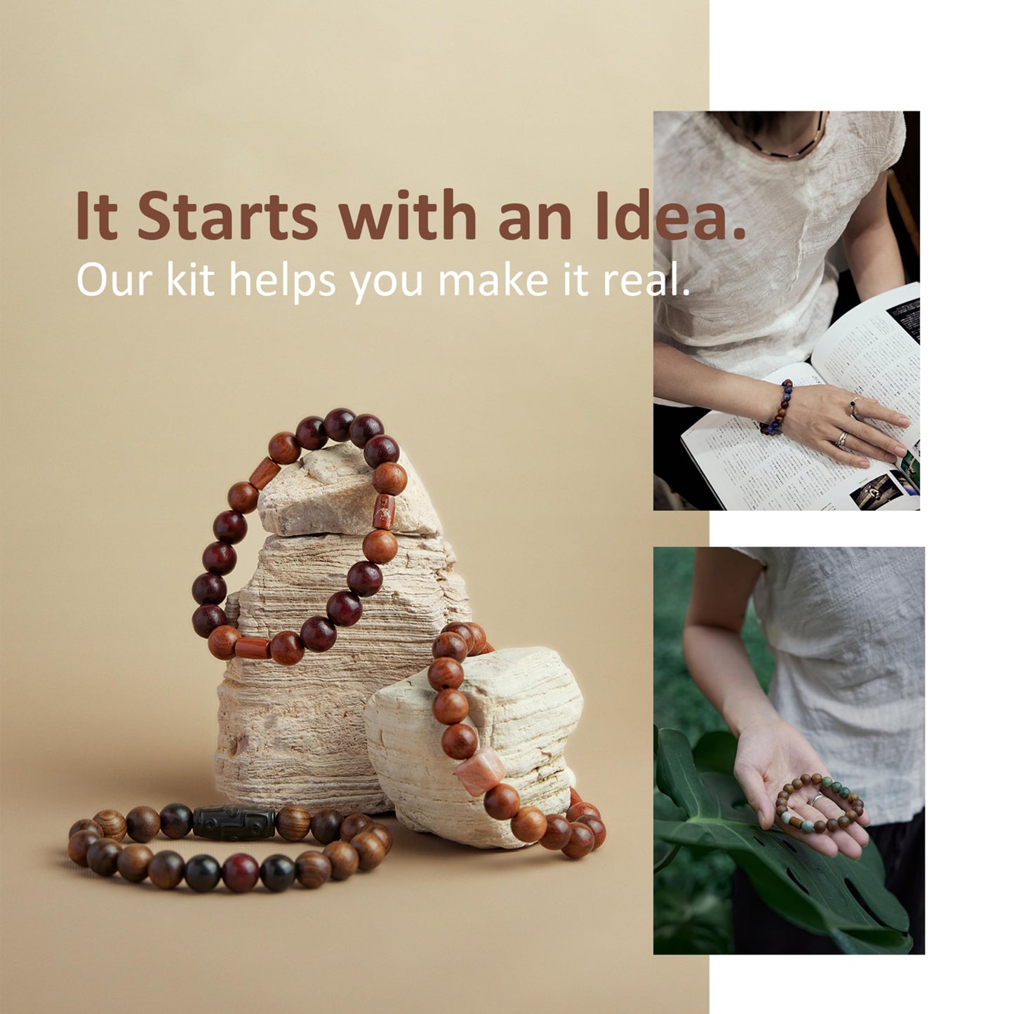 Geezon Navis Bracelet Making Kit - 10mm Natural Wooden Beads with Letters & Stone Beads - 296pcs in 16 Colors - DIY Jewelry Making Starter Kit Adult Men Women Birthday Gift Craft