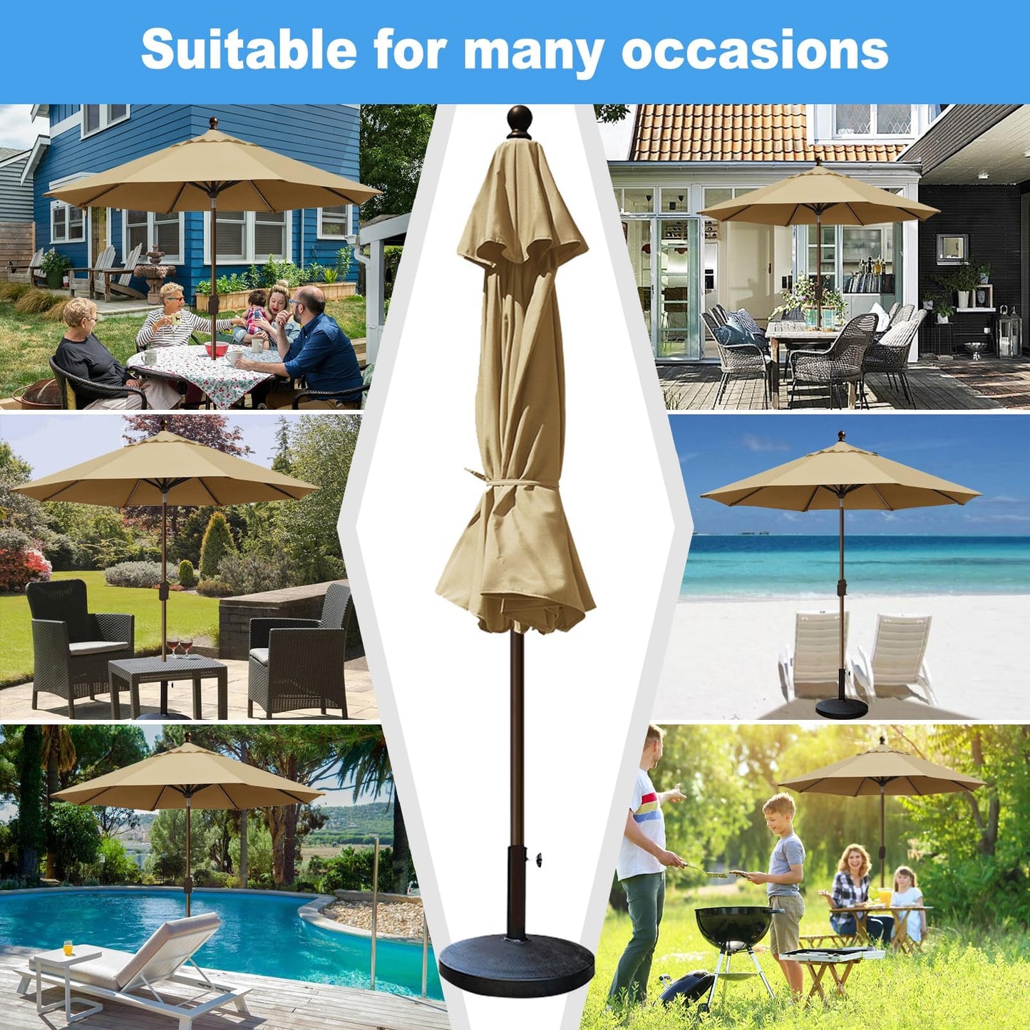 Eurmax USA 10-Year-Non-Fading 10FT Outdoor Patio Market Umbrella,UPF50+ UV Resistant Sun Shade,Heavy Duty Commercial Grade,Crank Lift&Tilt,Windproof Vented Top for Garden,Pool,Deck,Sand