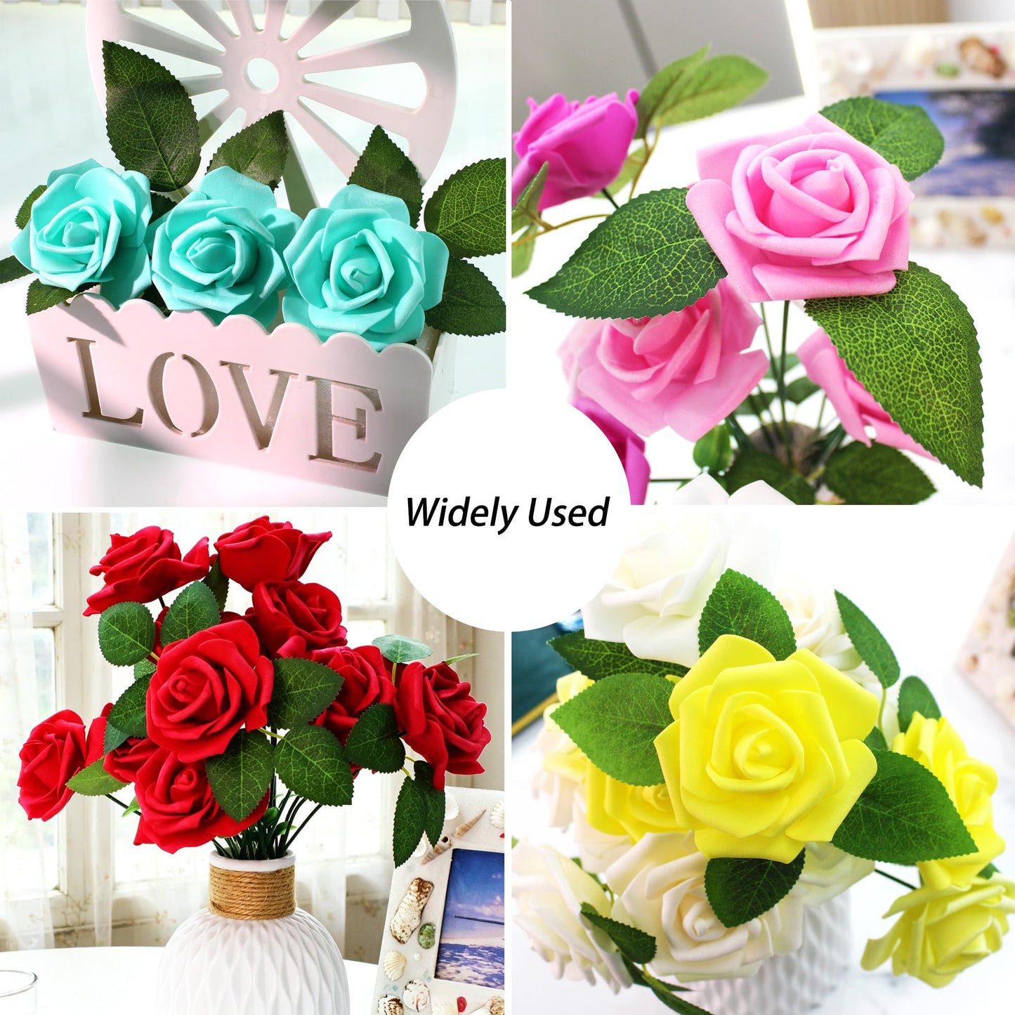 Vignor 100 Pcs Artificial Flowers Green Leaf Bulk Faux Greenery Silk Fake Rose Leaves Bouquet Garland Wreath Floral Arrangement Supplie DIY Craft (6 Medium-Leaf Green)