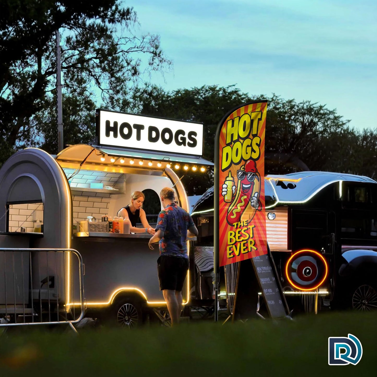 Hot Dog Feather Flag Pole Kit, 8ft Advertising Flags for Food Stands, Restaurants & Outdoor Events