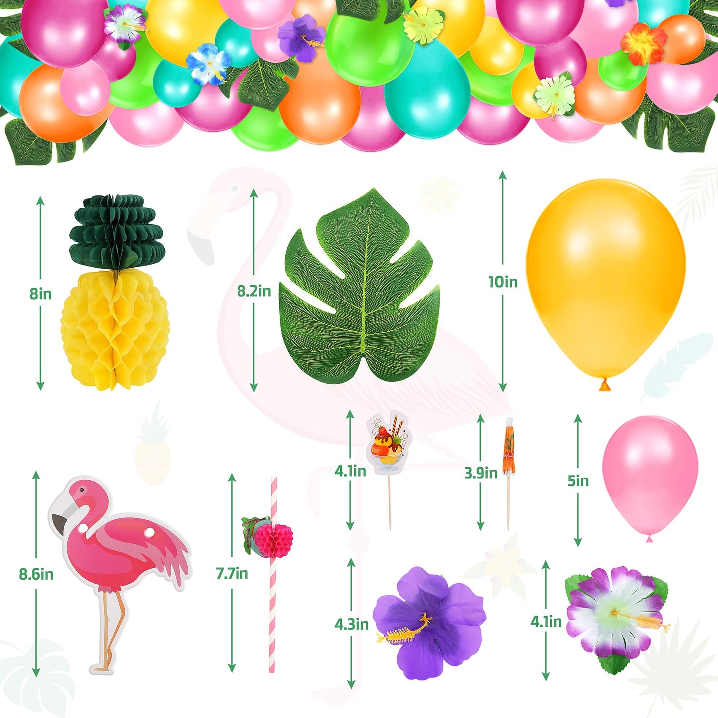 165PCS Hawaiian Luau Party Decoration, Tropical Beach Party Decorations with Balloons, Aloha Party Decor, Summer Pool Party Supplies with Hawaii Table Skirt