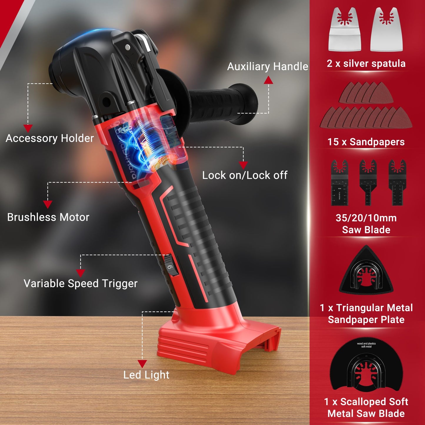 bellaDimora Cordless Oscillating Multi-Tool Compatible with Milwaukee M18 Battery, Brushless Motor, 6 Variable Speeds, 23-Piece Accessory Kit for Cutting Sanding Scraping (No Battery)