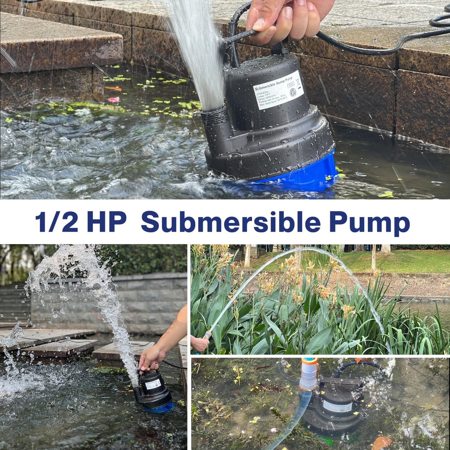 AgiiMan 1/2HP Submersible Water Pump, 2200GPH Portable Sump Pump for Pool Draining, Pool Cover Pump with 25FT Power Cord for Basements, Pool, Fountains, Hot Tub, Garden, SkyBlue