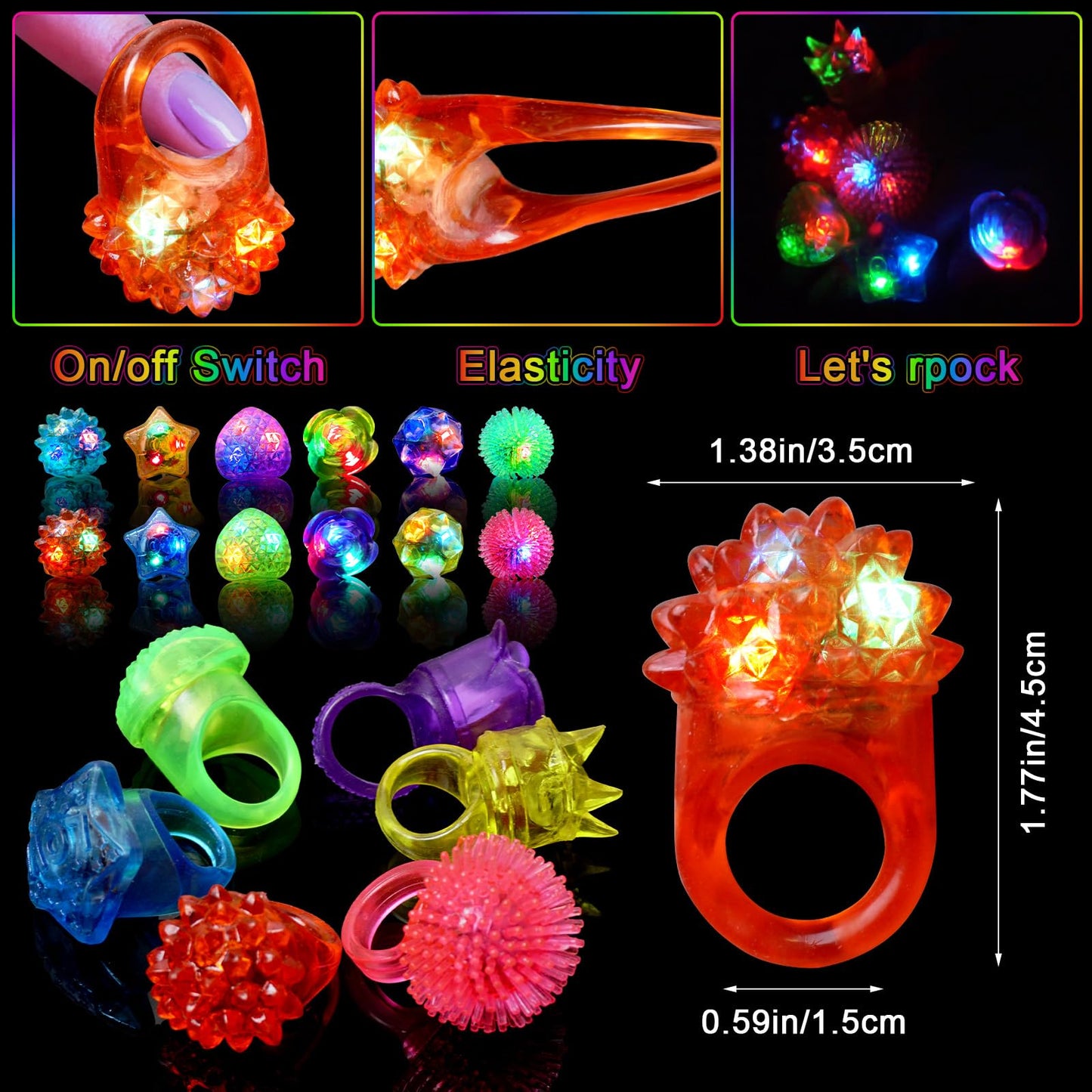 Party Favors 48 Pcs Light Up Rings, Glow In The Dark Party Supplies, 6 Style Flashing Glow In The Dark Rings for Adults & Kids, LED Ring for Birthday Party Favors, Concert, Raves, Halloween, Christmas