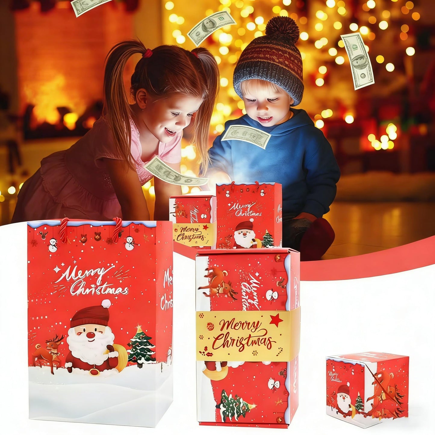 Surprise Gift Box Explosion for Money, Unique Folding Bouncing Money Box for Cash Gift, Christmas Surprise Gift Box, Pop-Up Explosion Gifts Boxs, for Birthday Anniversary Valentine Proposal (Red,10 Bounces)
