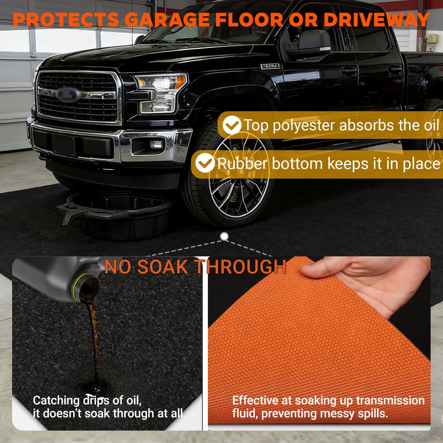 Garage Floor Mat Thick 1/3", 98" x 79" Heavy Duty Rubber Oil Spill Mat for Driveway Outdoor, Absorbs Grease Water Leak-Resistant Containment Protector Carpet for Auto Shop Under Car, Black