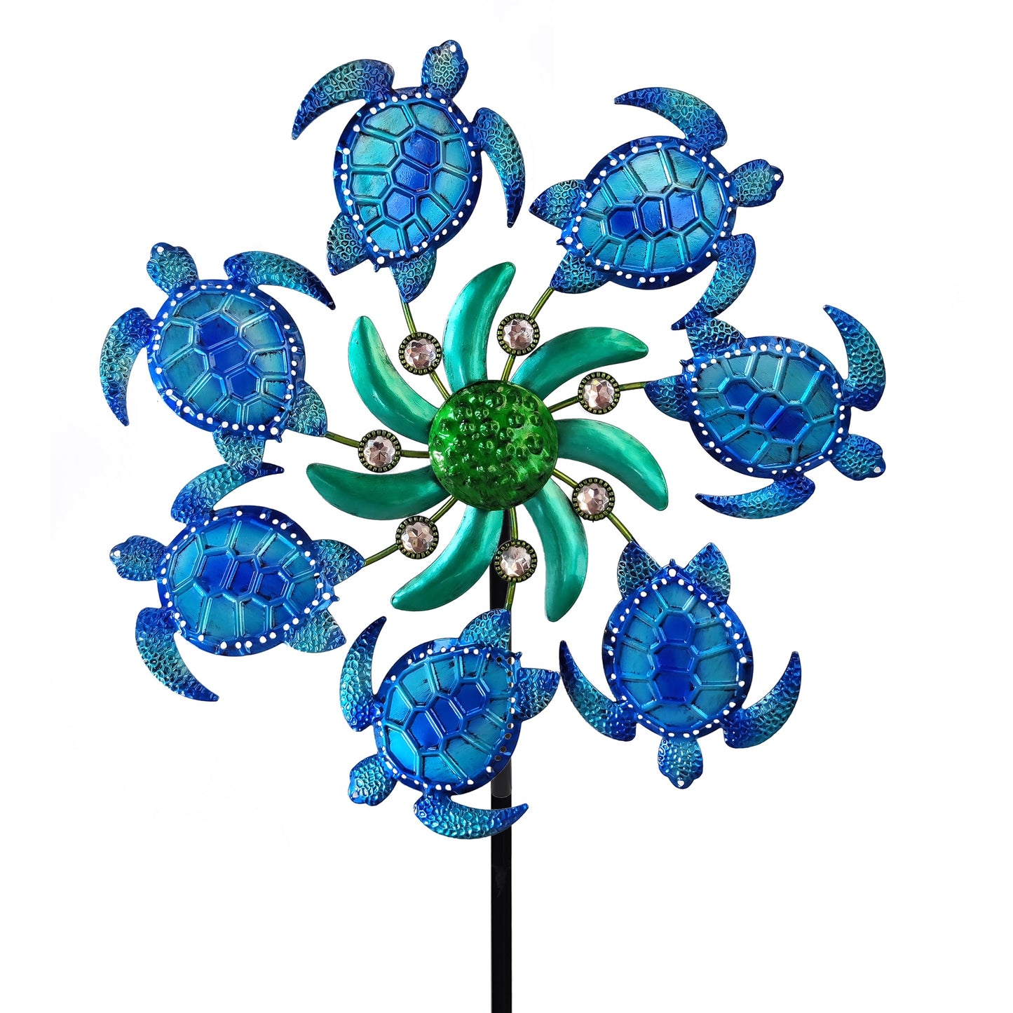 COOZZYHOUR 39" Sea Turtle Wind Spinners Metal Garden Stake-Outdoor Ocean Theme Wind Spinners -Wind Sculpture Yard Art Decorations for Patio,Lawn & Garden Decor-Blue