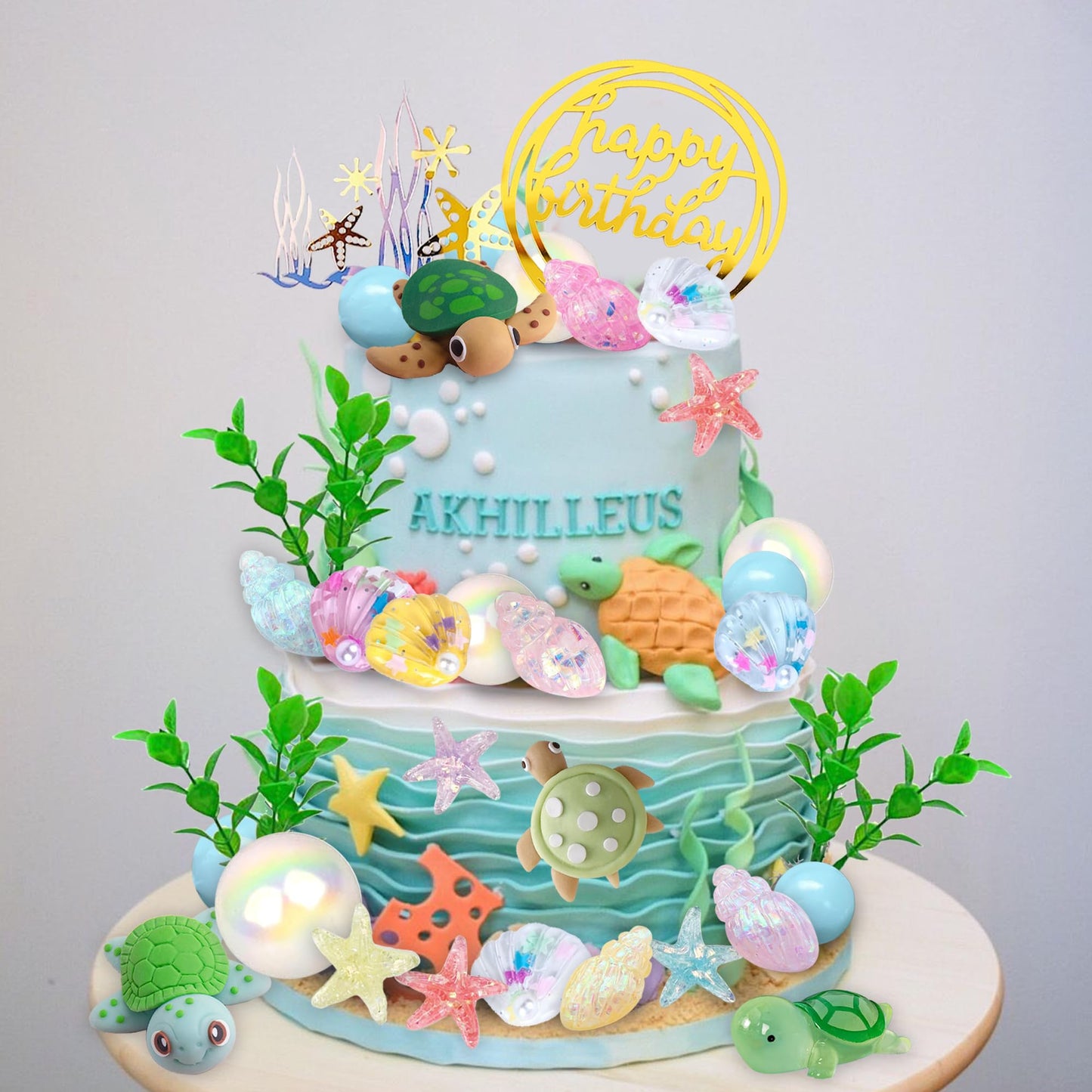UFROMSKY 34pcs Turtle Cake Topper Under the Sea Cake Decoration with Ocean Turtle Starfish Conch and Seashells for Sea Theme Birthday Party Baby Shower Supplies