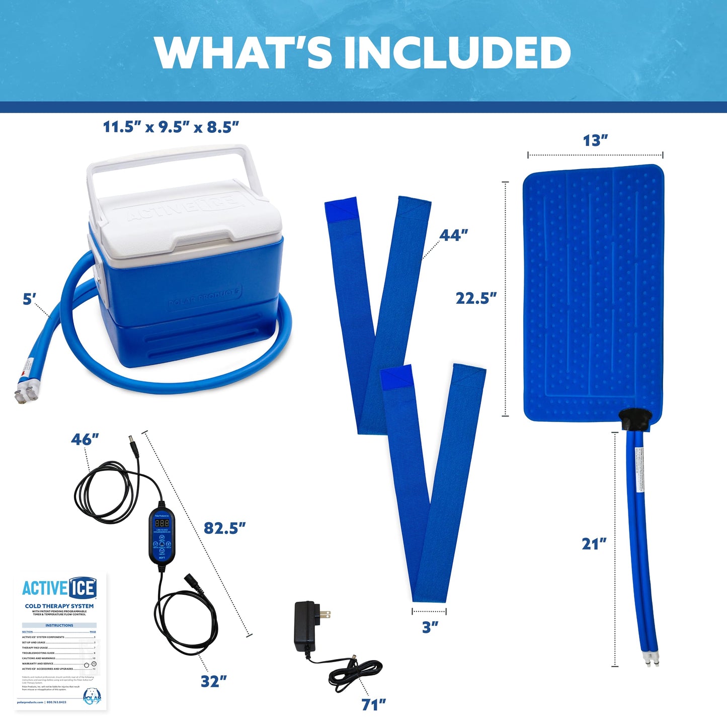 Polar Active Ice 3.0 | 9 QT Cold Therapy Ice Machine | Programmable Timer | Universal Rectangular Compression Pad | Cryotherapy Pain Relief System | Ace Bandage Style Compression