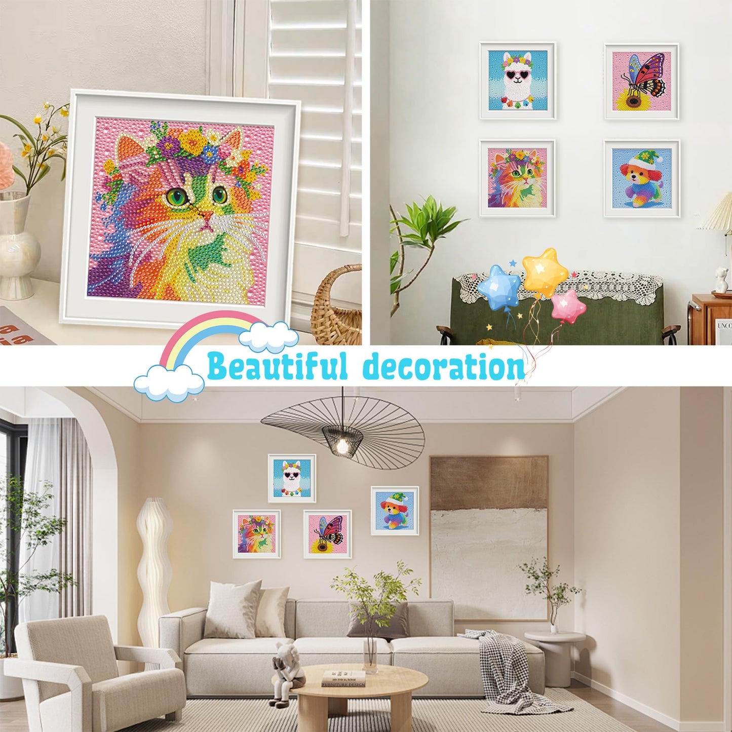 Leixonl 4 Packs 5D Diamond Art Kits for Kids Ages 6-8-9-12,Arts and Crafts Set for Home Wall Decor.Gem Art by Number Kits Arts and Crafts Kits(5.9x5.9inch) (4-pack-15-alpaca)