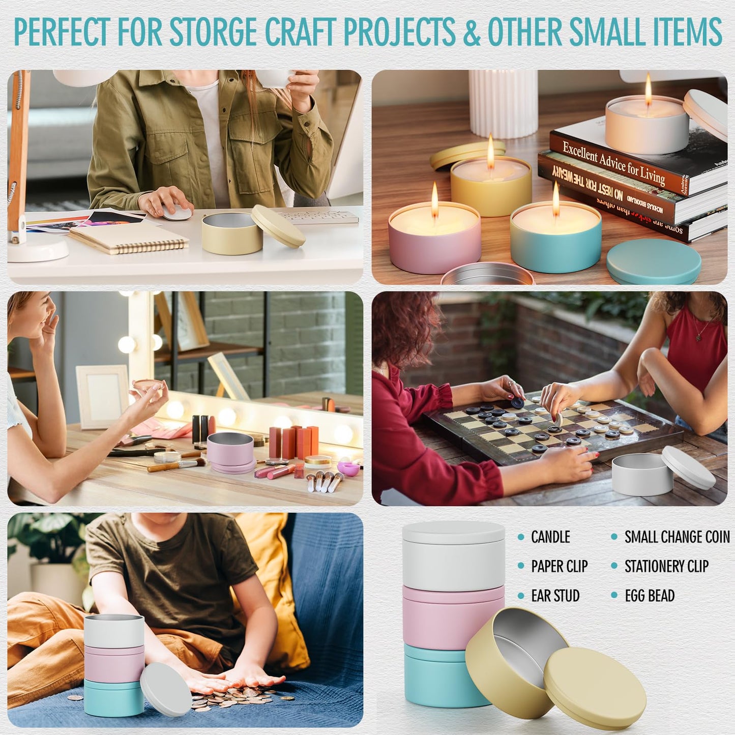 Domivirgo 24 Empty Candle Tins 8 oz with Lids for Making Candles - Simple Candle Making Kit, Include Wicks, Holders & Stickers, Labels, Pink Ribbon,Gift Box & Card and Transparent Bags (Colorful)