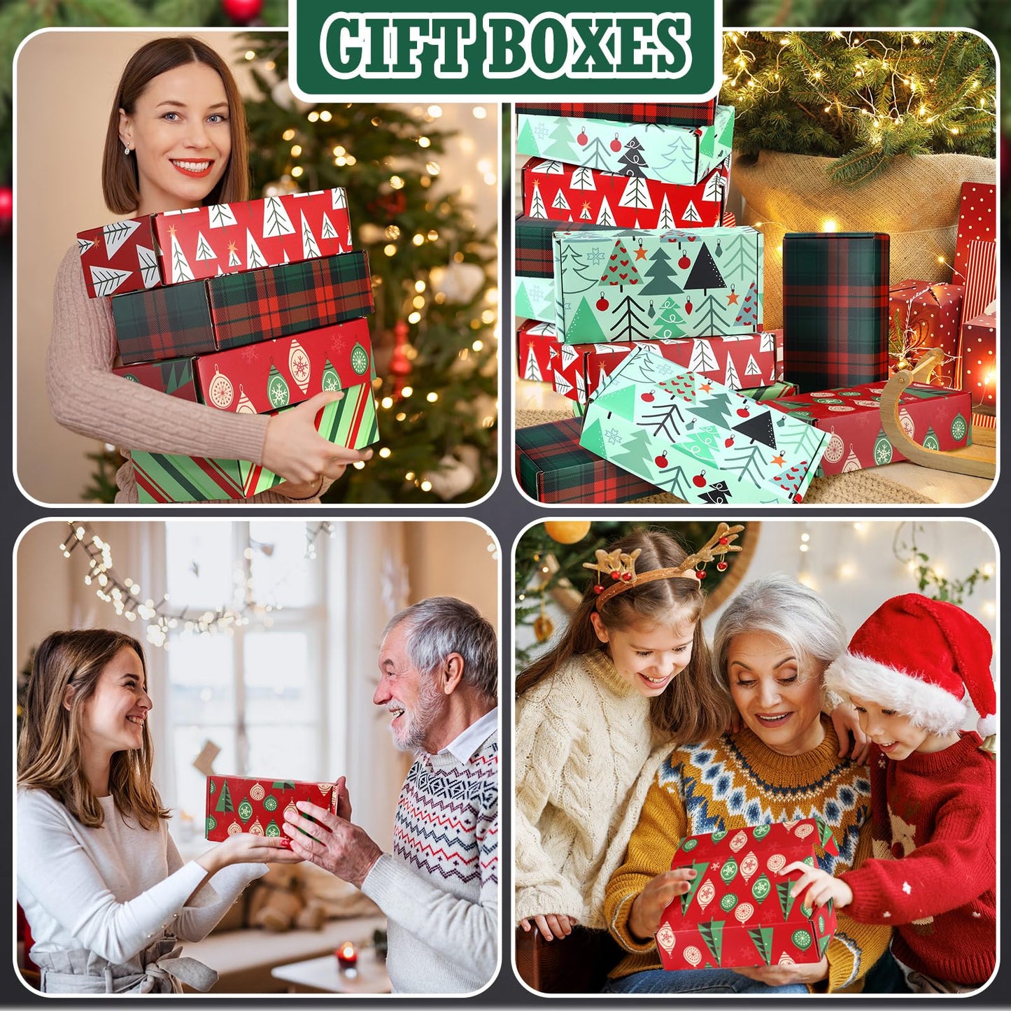 Zhanmai 25 Pcs Christmas Shipping Gift Boxes Small Holiday Mailing Cardboard Gifts Boxes Christmas Shipping Packaging Cases for Wrapping Holiday Goodie Present(4 x 8 x 2 Inch,Classic Style)