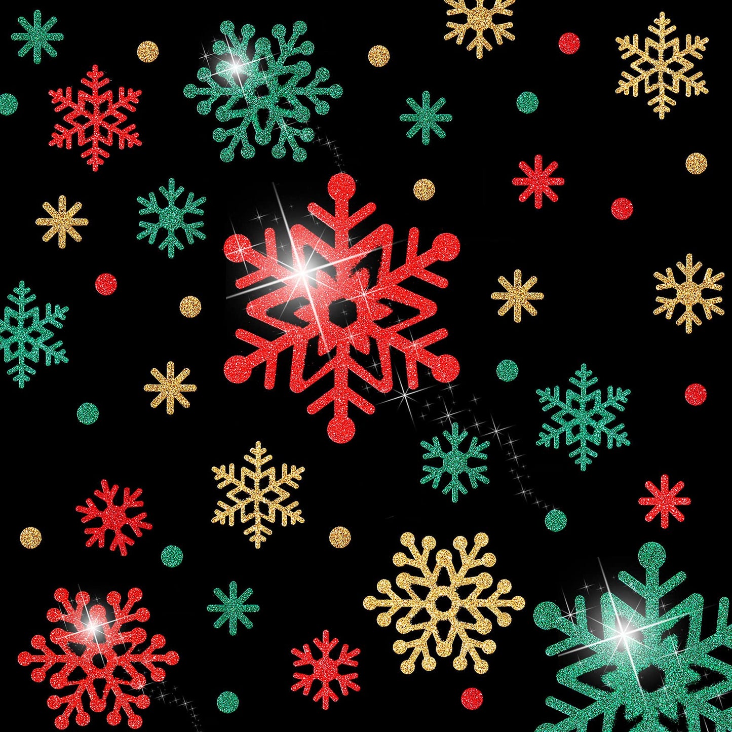 Outus 16 Sheets Snowflake Stickers Glitter Winter Frozen Stickers Snowflake Party Favors Christmas Scrapbook Crafts Assorted Size, 39 Pcs Snow Flakes Dot Decals Per Sheet (Red,Green,Gold)