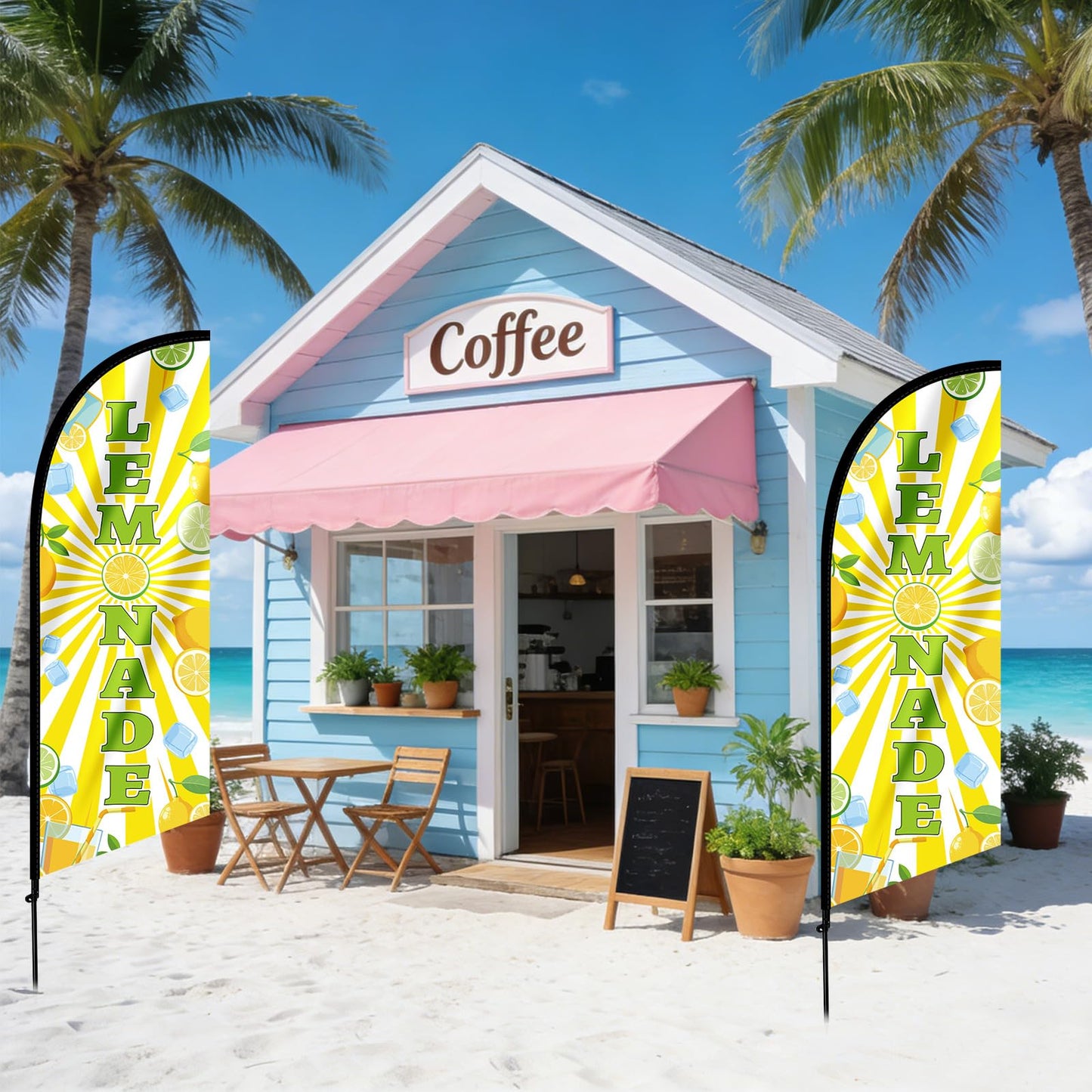 Nlicrst 2 Set Lemonade Feather Flag Kit - Includes Vibrant Lemon Banners, Sturdy Flag Poles & Carrying Bag, Eye-Catching Lemonade Stand Decor for Outdoor Advertising, Yard Sales, Parties & Events