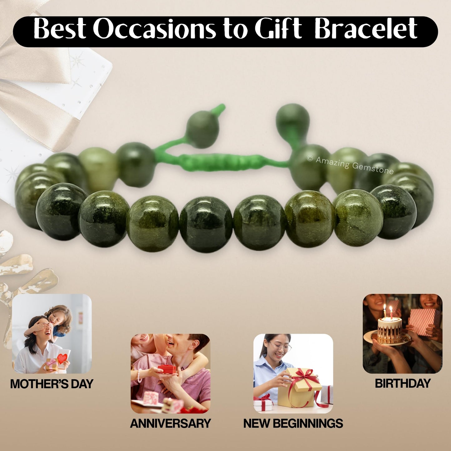 Amazing Gemstone Chrome Diopside Bracelet, Gifts For Men & Women - Protection Healing Crystal Bracelet - 8mm Gemstone Beaded Adjustable Bracelet, Pulseras Para Hombres Mujer Stocking Stuffers